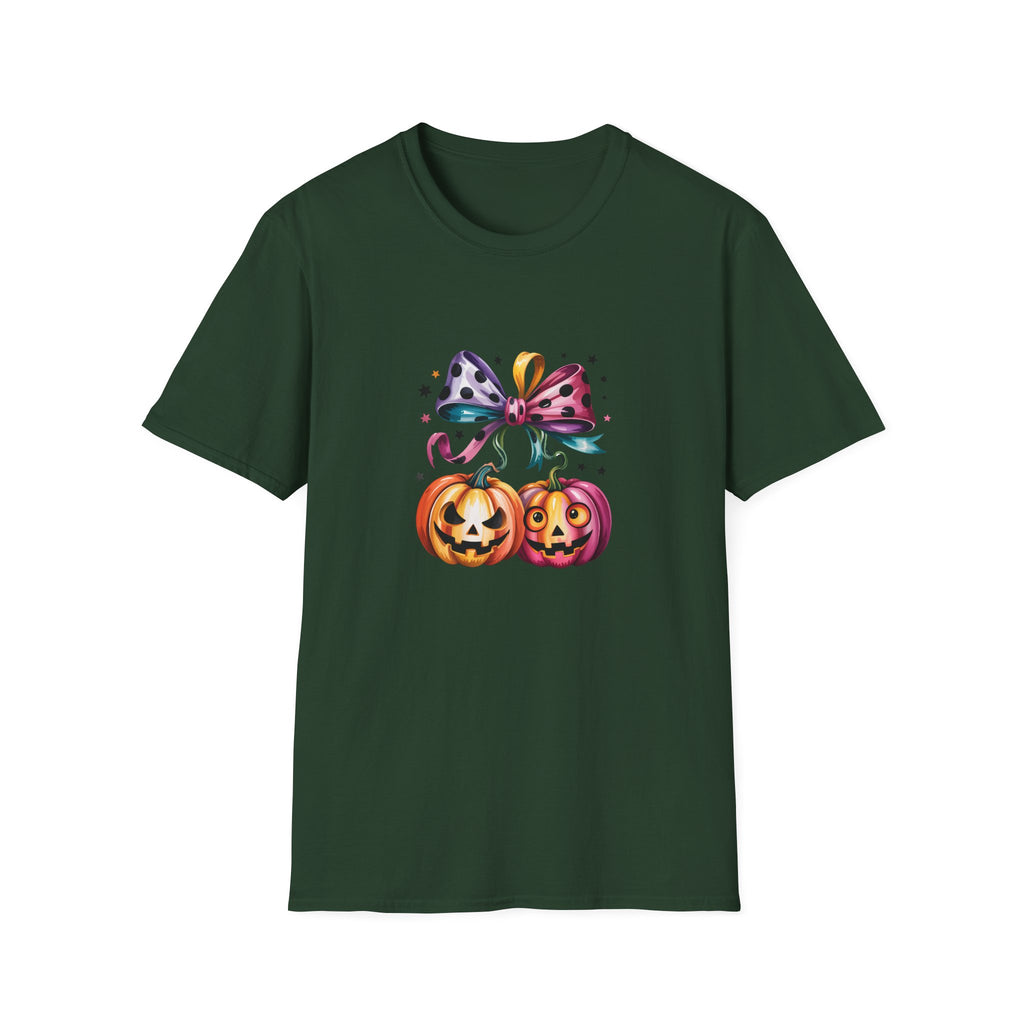 Halloween Pumpkin Bow T-Shirt — Cute Colorful Gift for Women Jack-O'-Lantern Tee