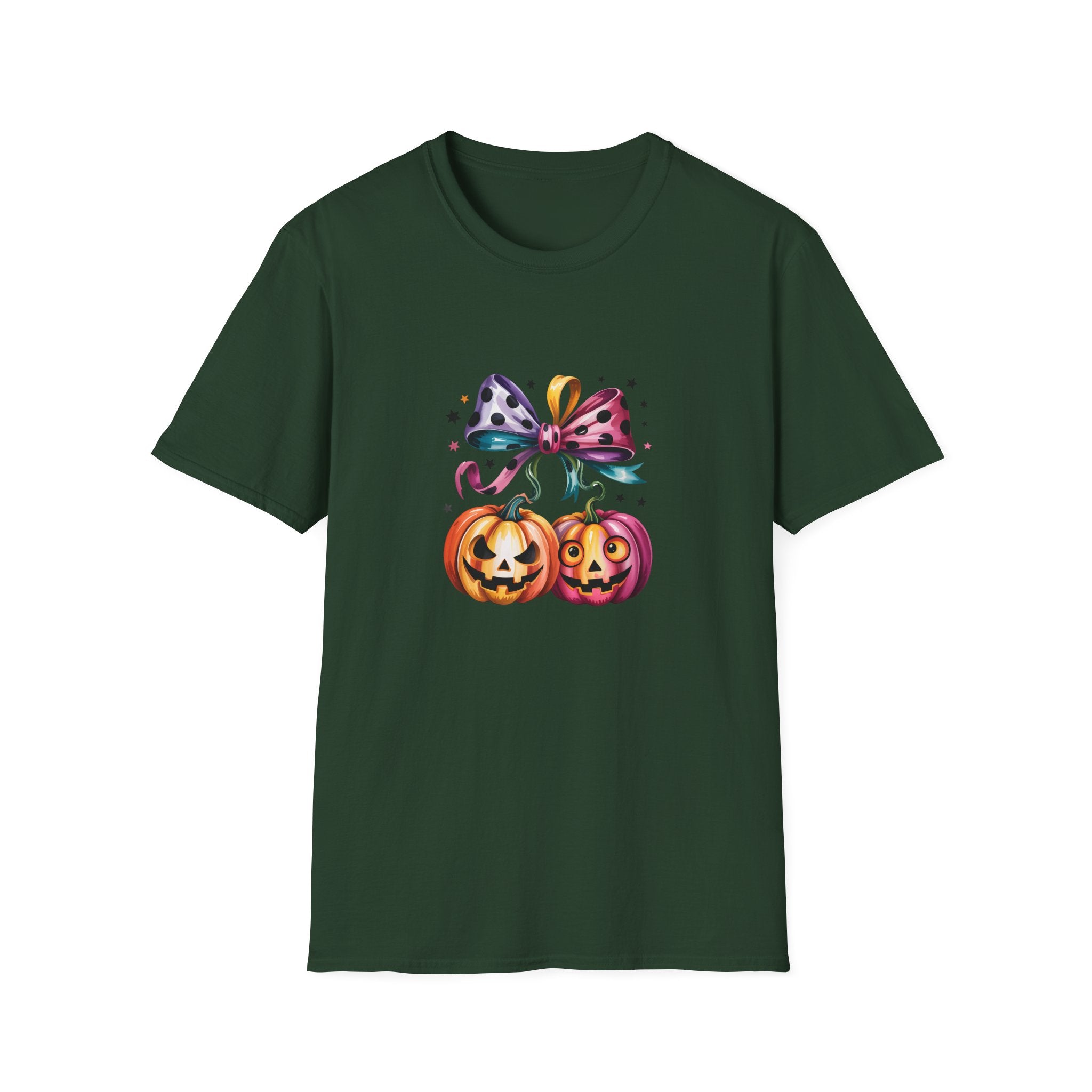 Halloween Pumpkin Bow T-Shirt — Cute Colorful Gift for Women Jack-O'-Lantern Tee
