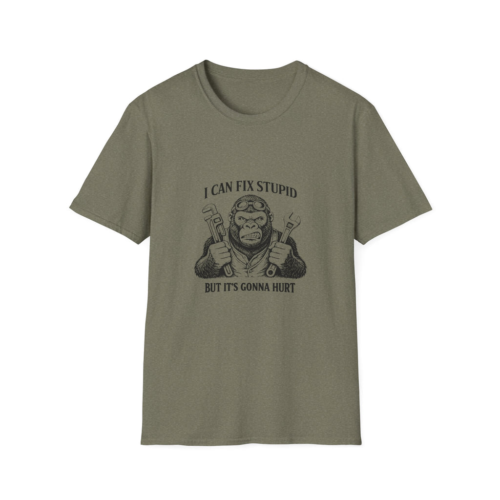 I Can Fix Stupid T-Shirt — Funny Mechanic Gift for Him Monkey Graphic Tee