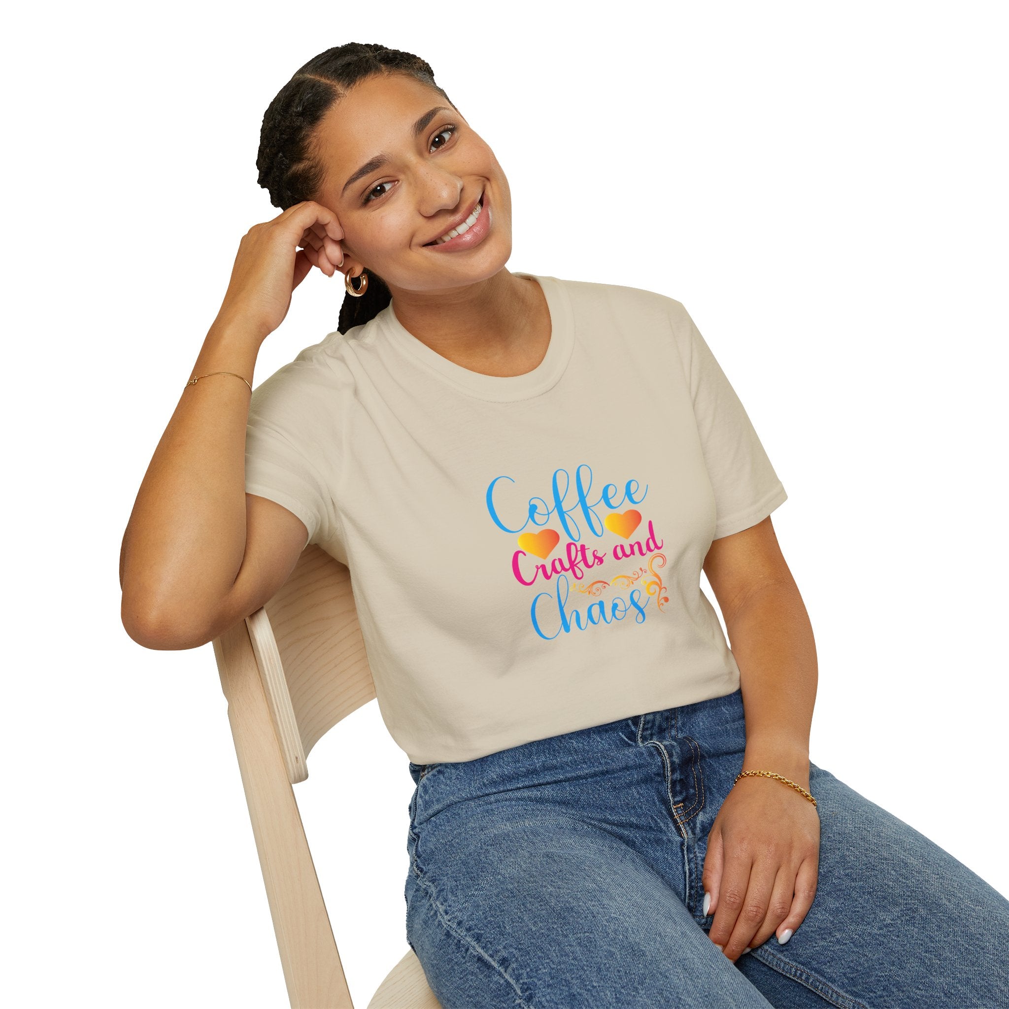 Coffee Crafts and Chaos T-Shirt — Funny Gift for Crafty Women Sarcastic Graphic Tee