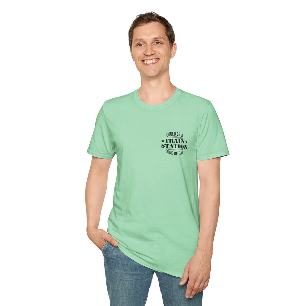 Could Be a Train Station Kind of Day T-Shirt — Funny Sarcastic Gift for Her Pocket Tee