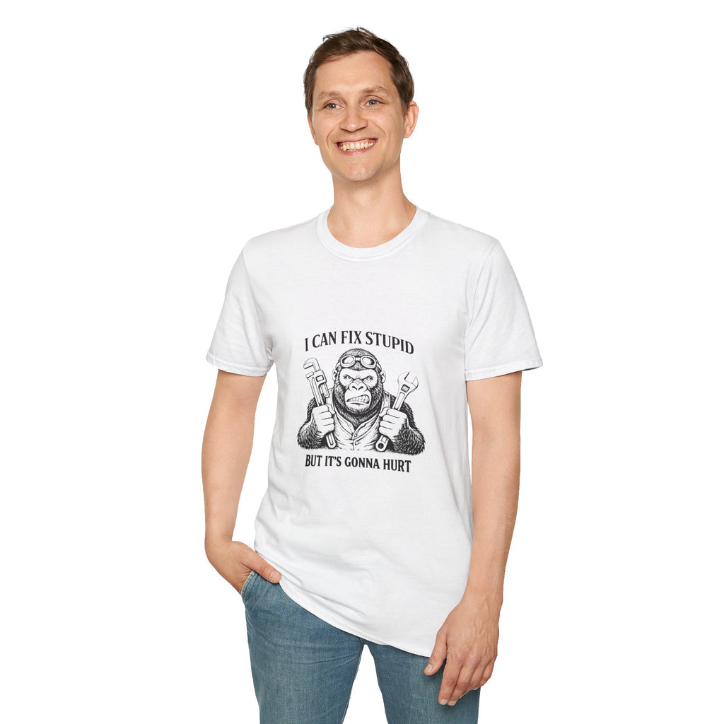 I Can Fix Stupid T-Shirt — Funny Mechanic Gift for Him Monkey Graphic Tee