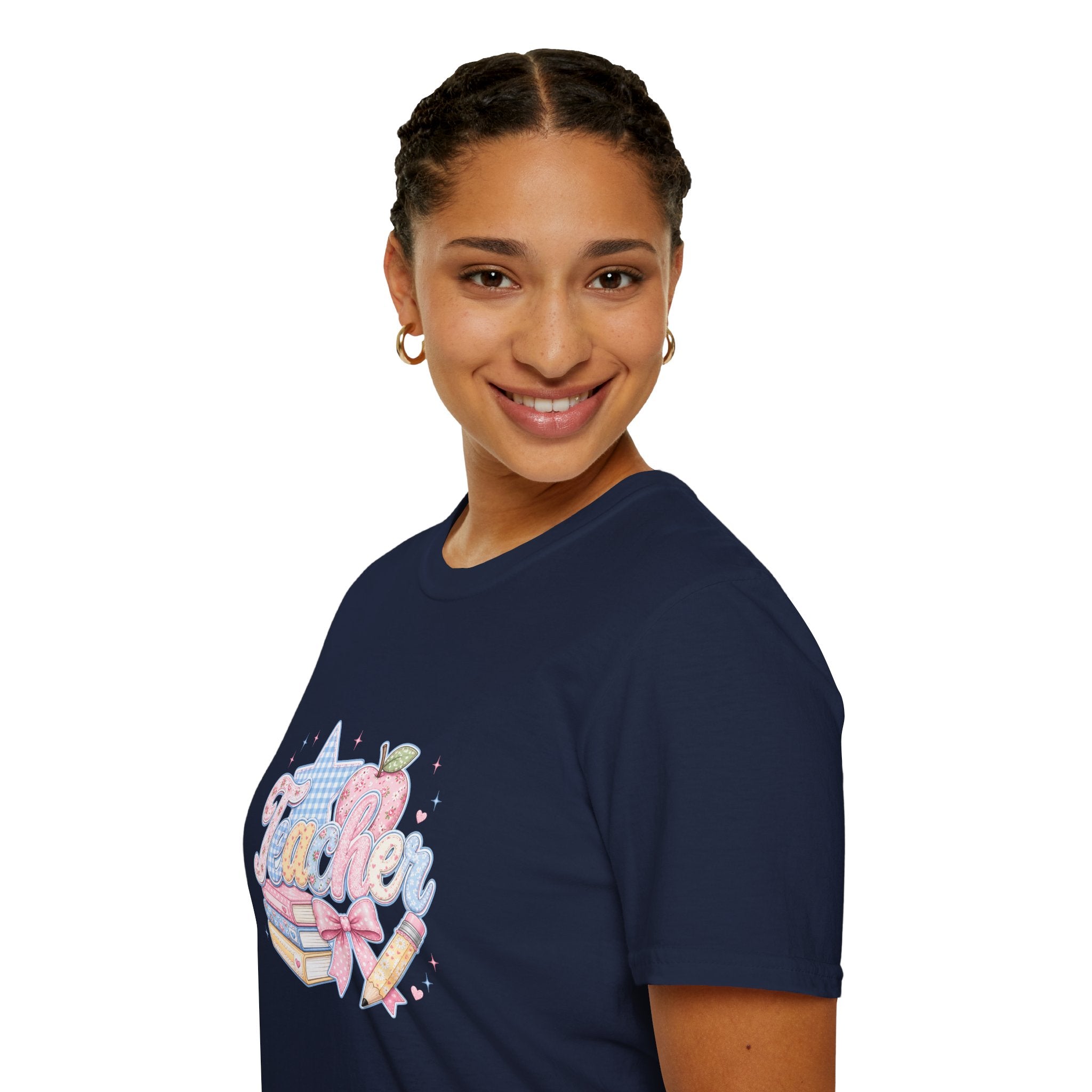 Cute Pastel Apple & Books Teacher T-Shirt — Funny Back-to-School Gift Graphic Tee