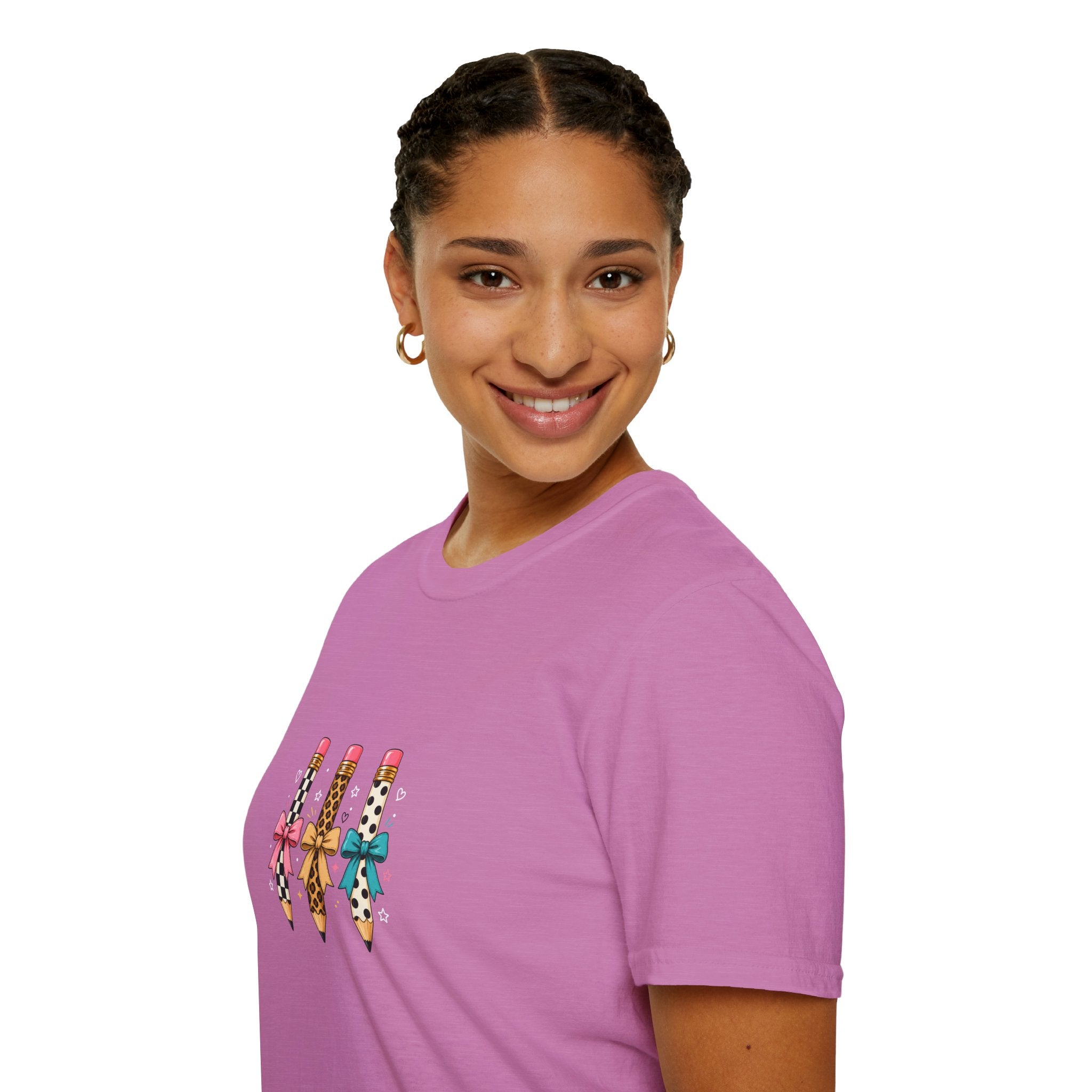 Pencil Trio Graphic T-Shirt — Cute Patterned Pencils with Bows