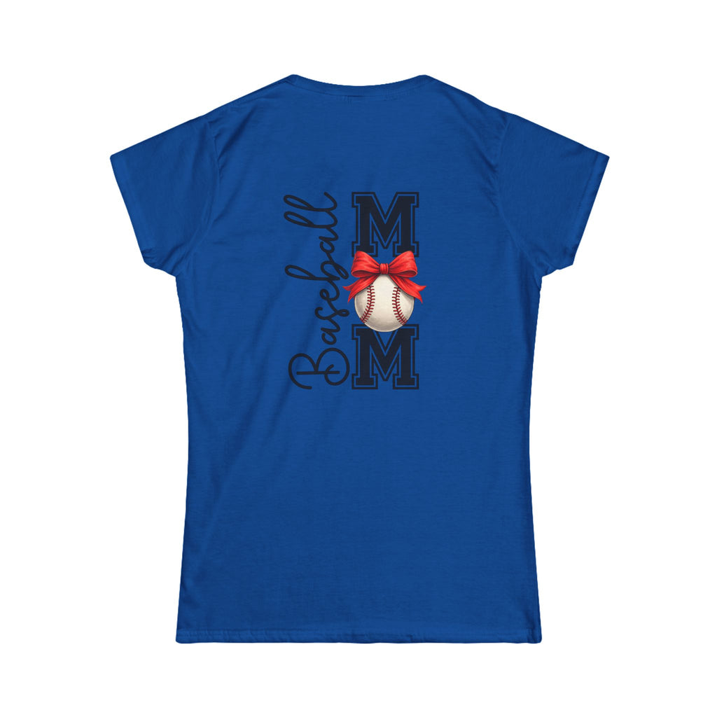 Baseball Mom Script T-Shirt — Cute Bow Gift for Sports Moms Game Day Tee