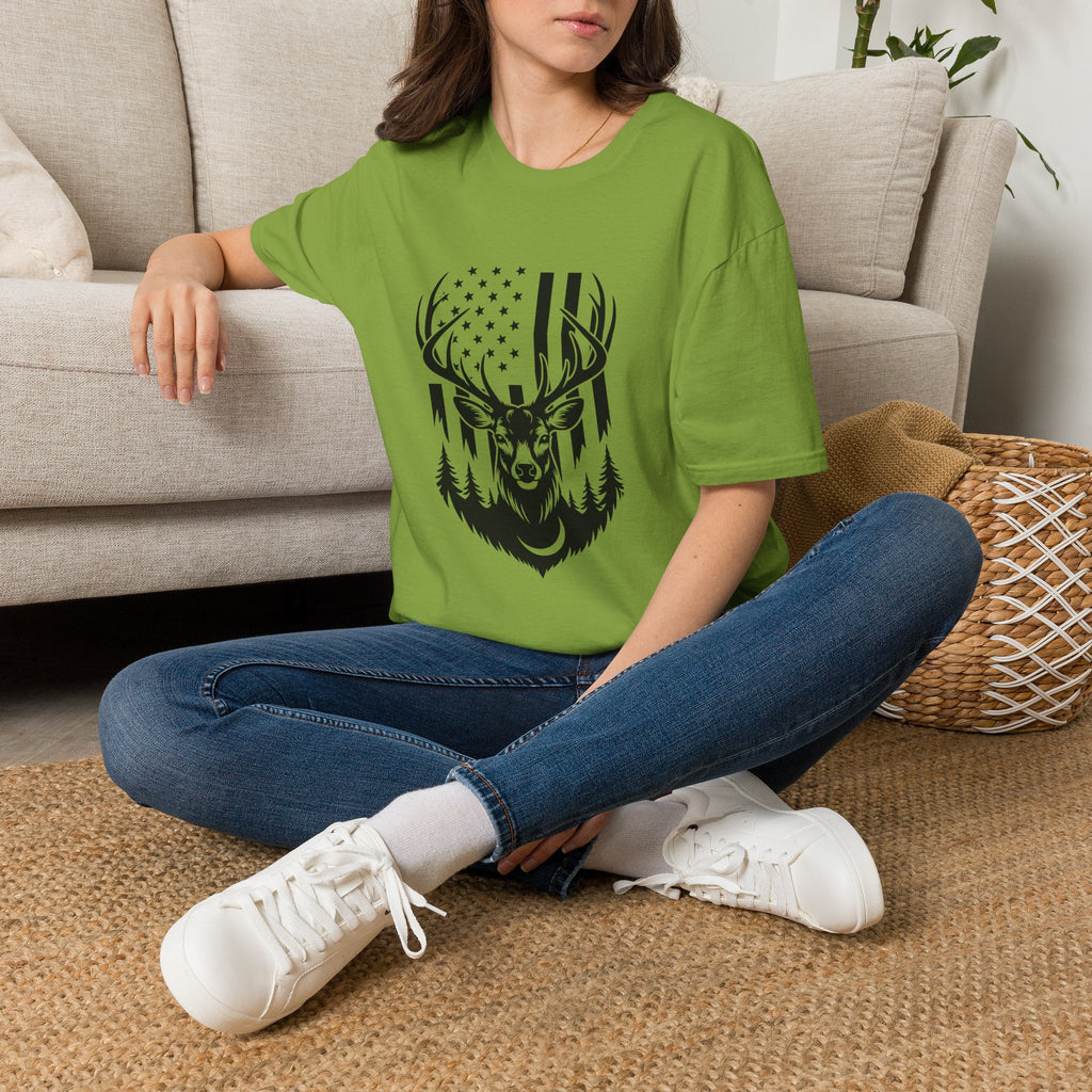 Rustic American Flag Buck T-Shirt — Patriotic Hunting Gift for Men Wildlife Tee