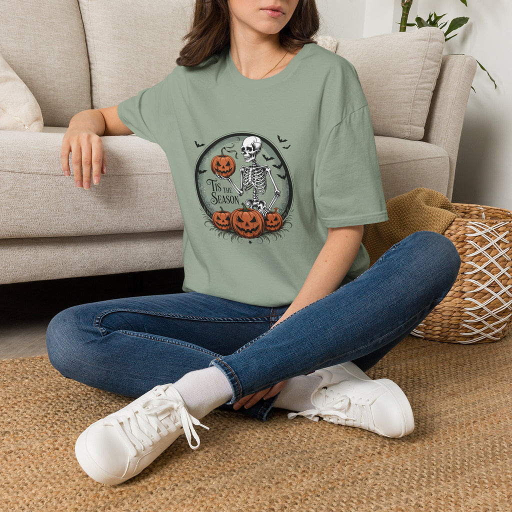Tis the Season Skeleton Pumpkin T-Shirt — Funny Halloween Gift for Women Graphic Tee