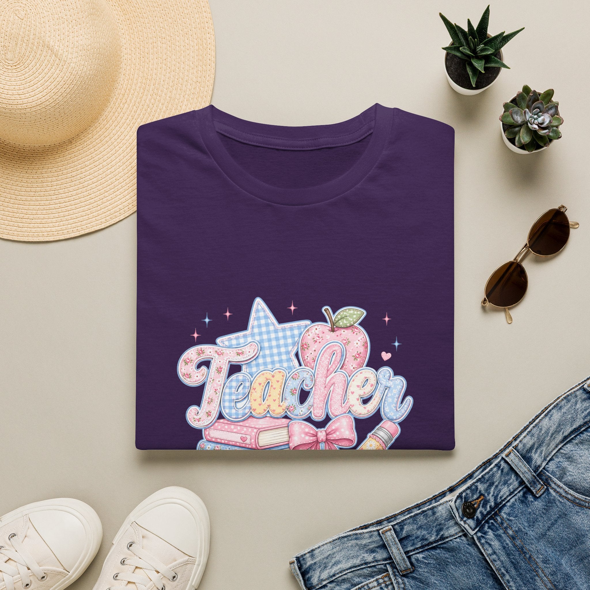 Cute Pastel Apple & Books Teacher T-Shirt — Funny Back-to-School Gift Graphic Tee