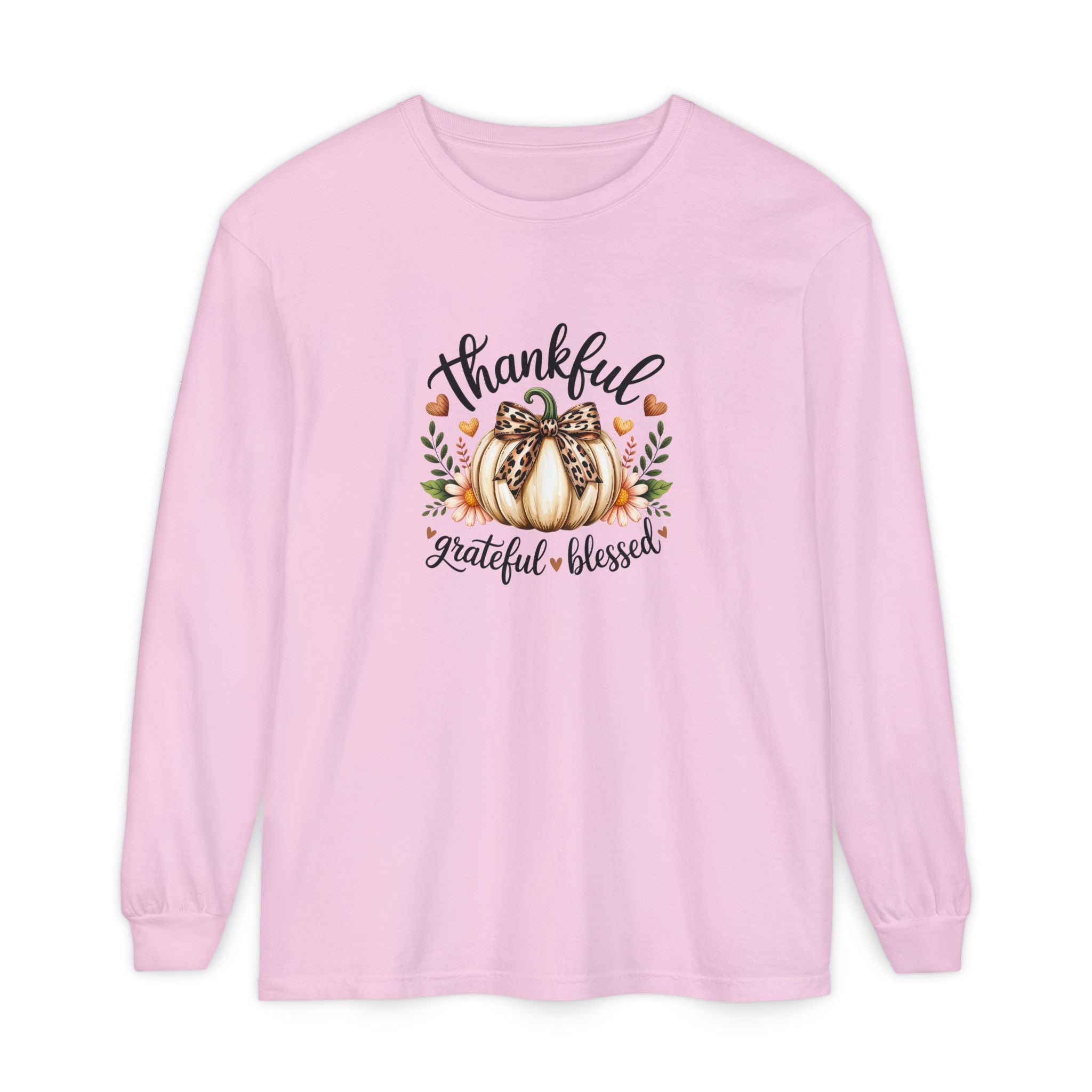 Thankful Grateful Blessed Pumpkin Long Sleeve — Cute Fall Thanksgiving Gift for Women