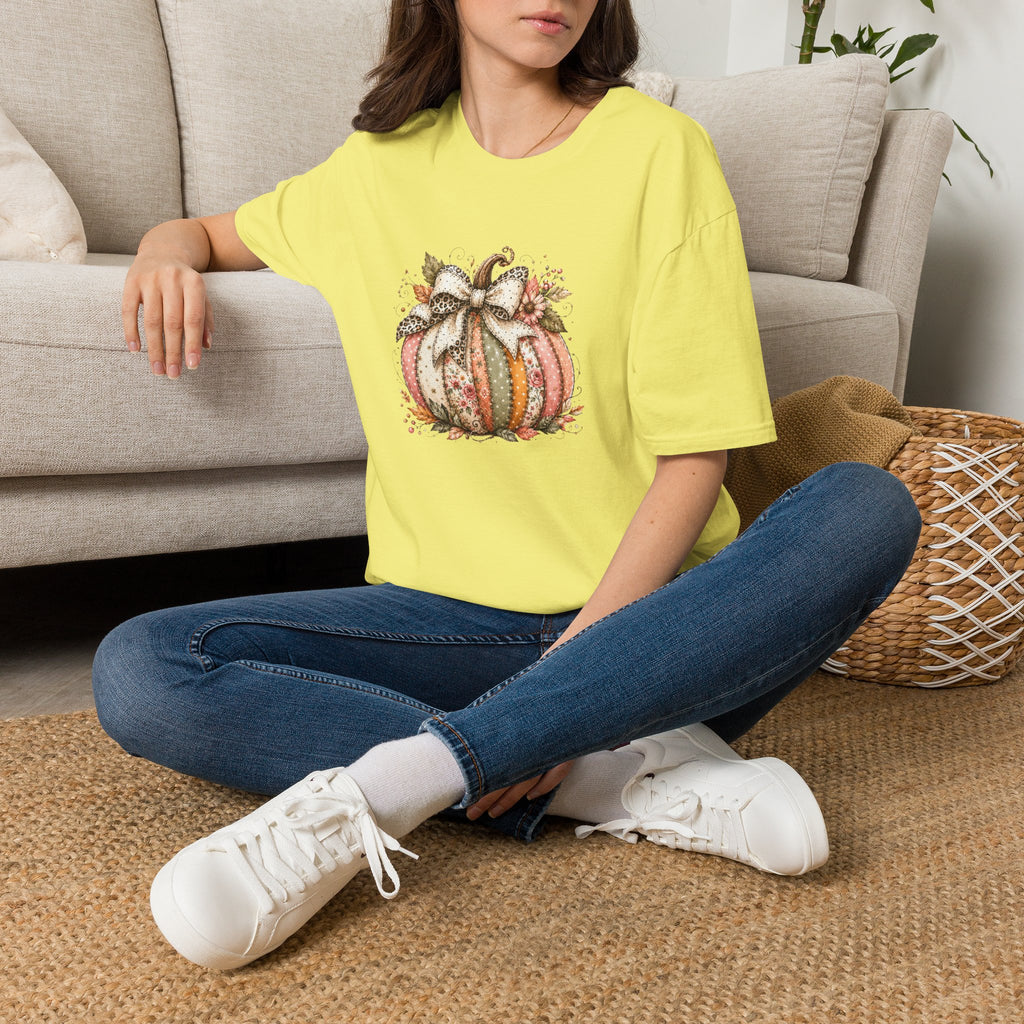 Autumn Floral Pumpkin Leopard Bow T-Shirt — Cute Fall Gift for Women Graphic Tee