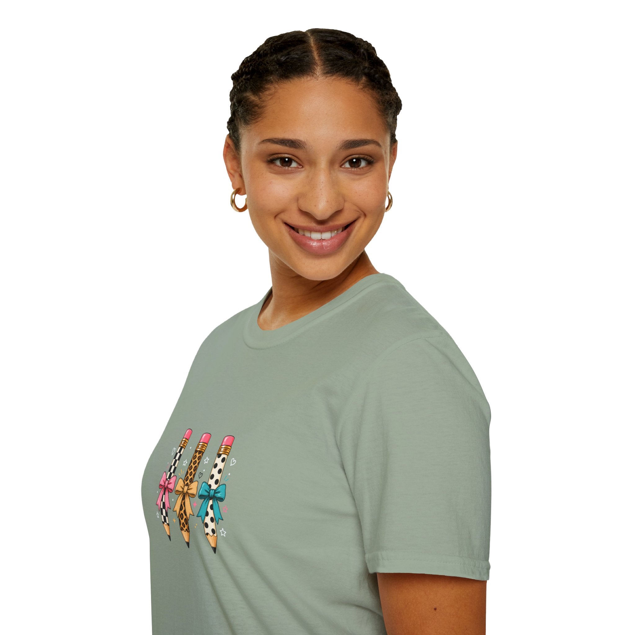 Pencil Trio Graphic T-Shirt — Cute Patterned Pencils with Bows