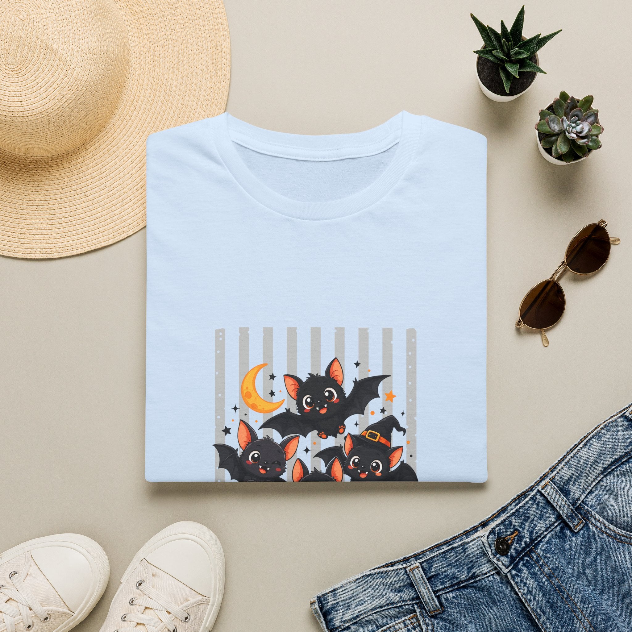 Halloween Bats Pumpkin Moon T-Shirt — Cute Spooky Gift for Women Graphic Tee
