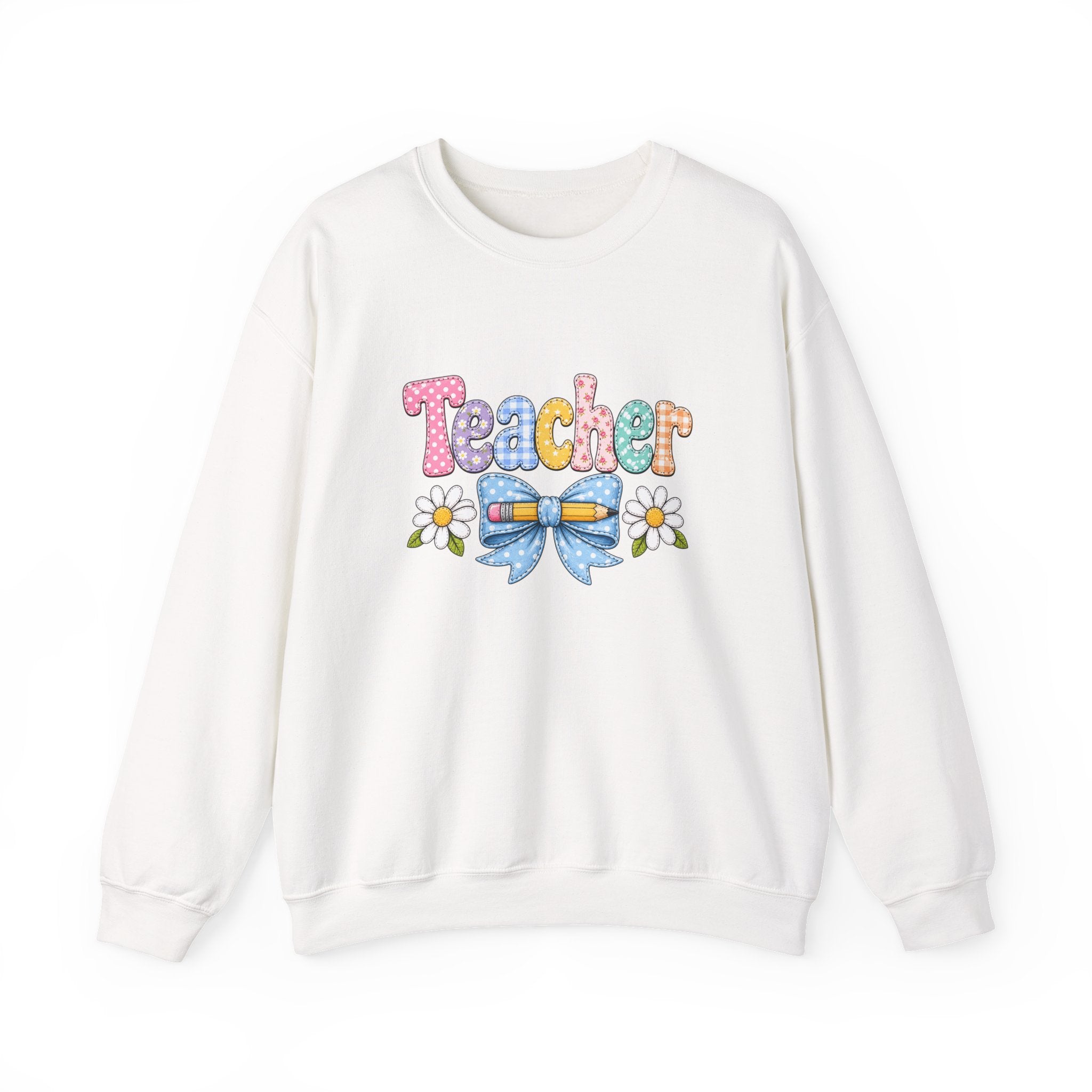 Teacher Floral Bow Sweatshirt — Cute Pastel Gift for Teachers Appreciation Crewneck