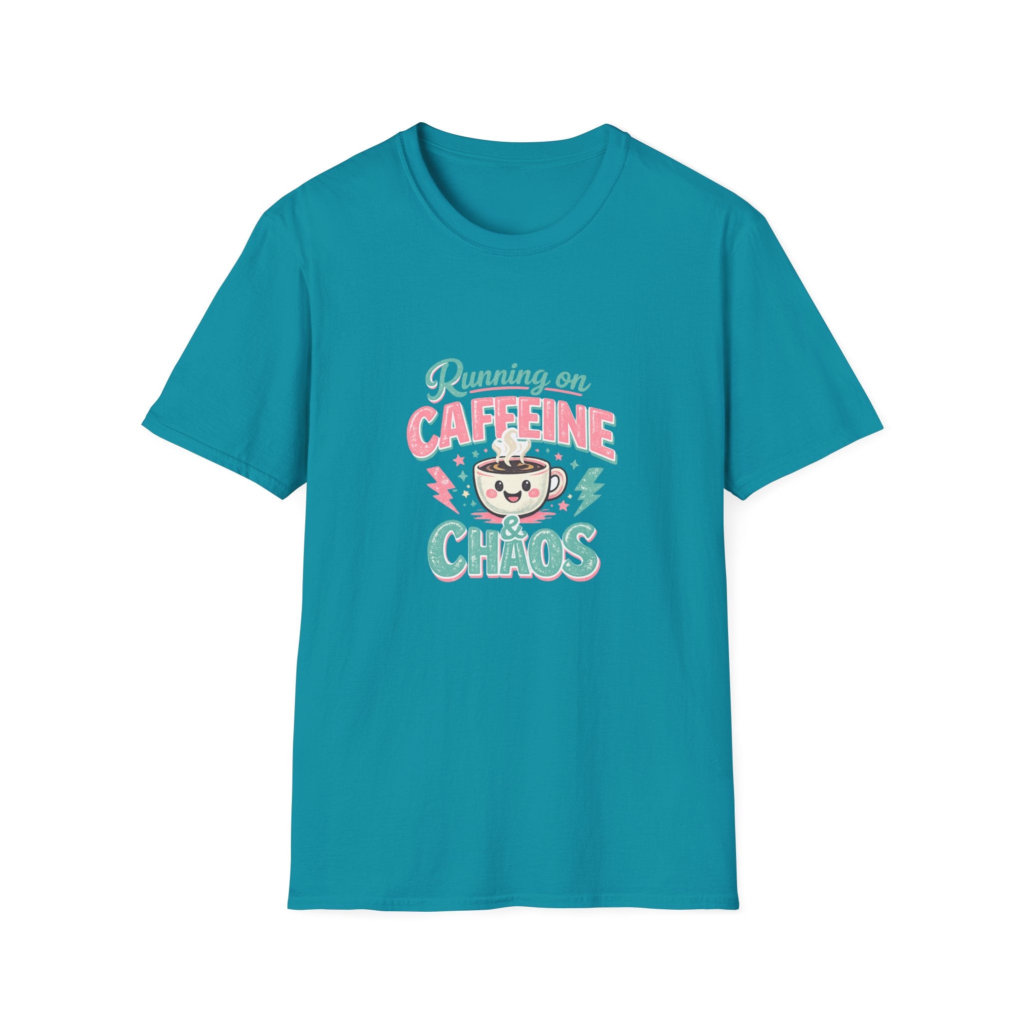 Running on Caffeine & Chaos T-Shirt — Funny Gift for Coffee Loving Moms Graphic Tee
