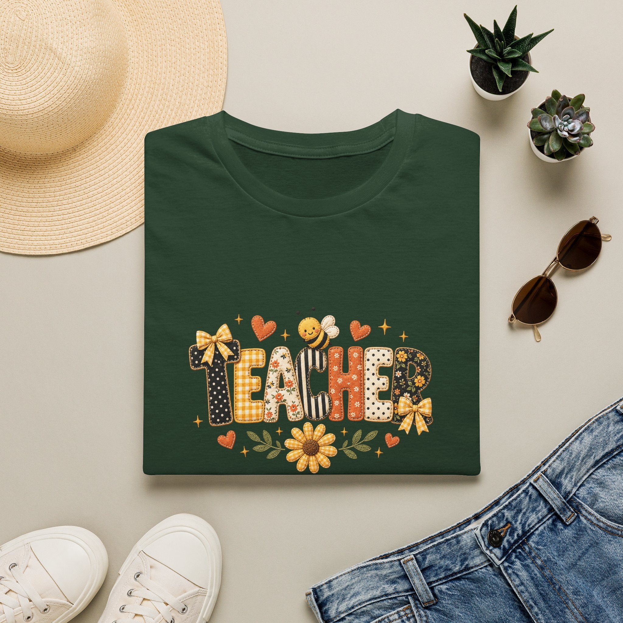 Teacher Floral Bee T-Shirt — Cute Back-to-School Gift for Teachers Graphic Tee