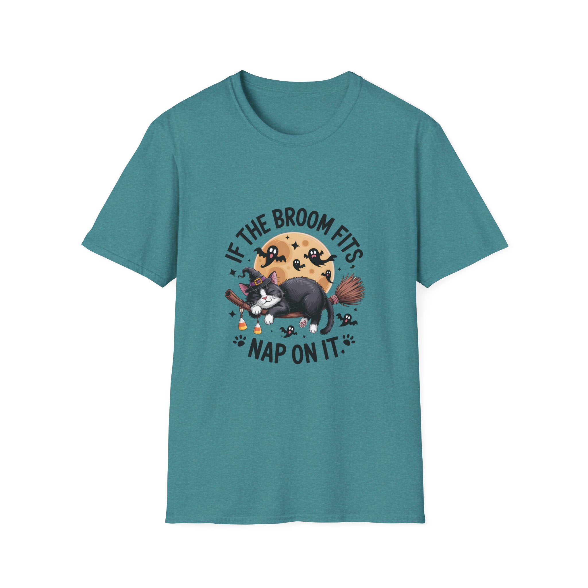If the Broom Fits Nap on It Cat T-Shirt — Funny Halloween Gift for Women Witchy Tee