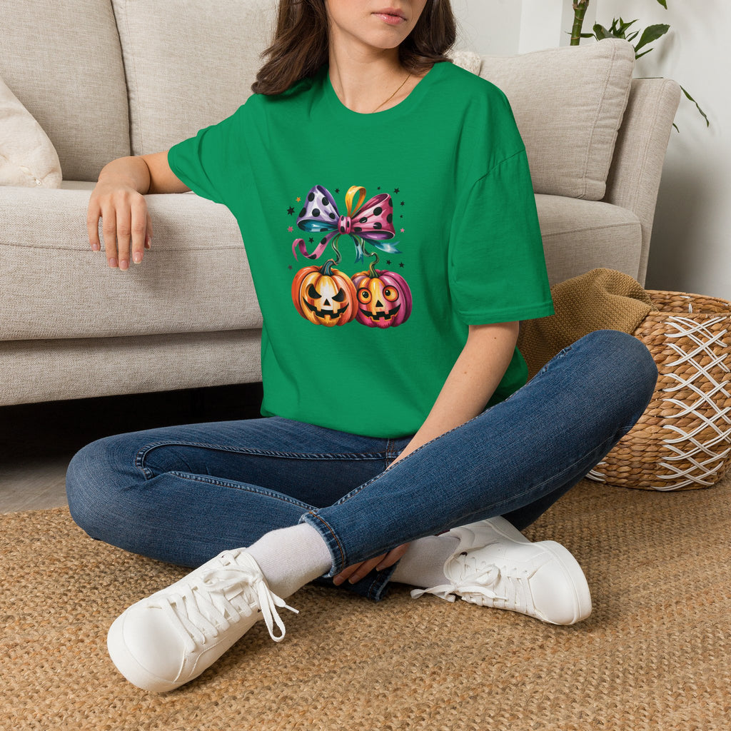 Halloween Pumpkin Bow T-Shirt — Cute Colorful Gift for Women Jack-O'-Lantern Tee