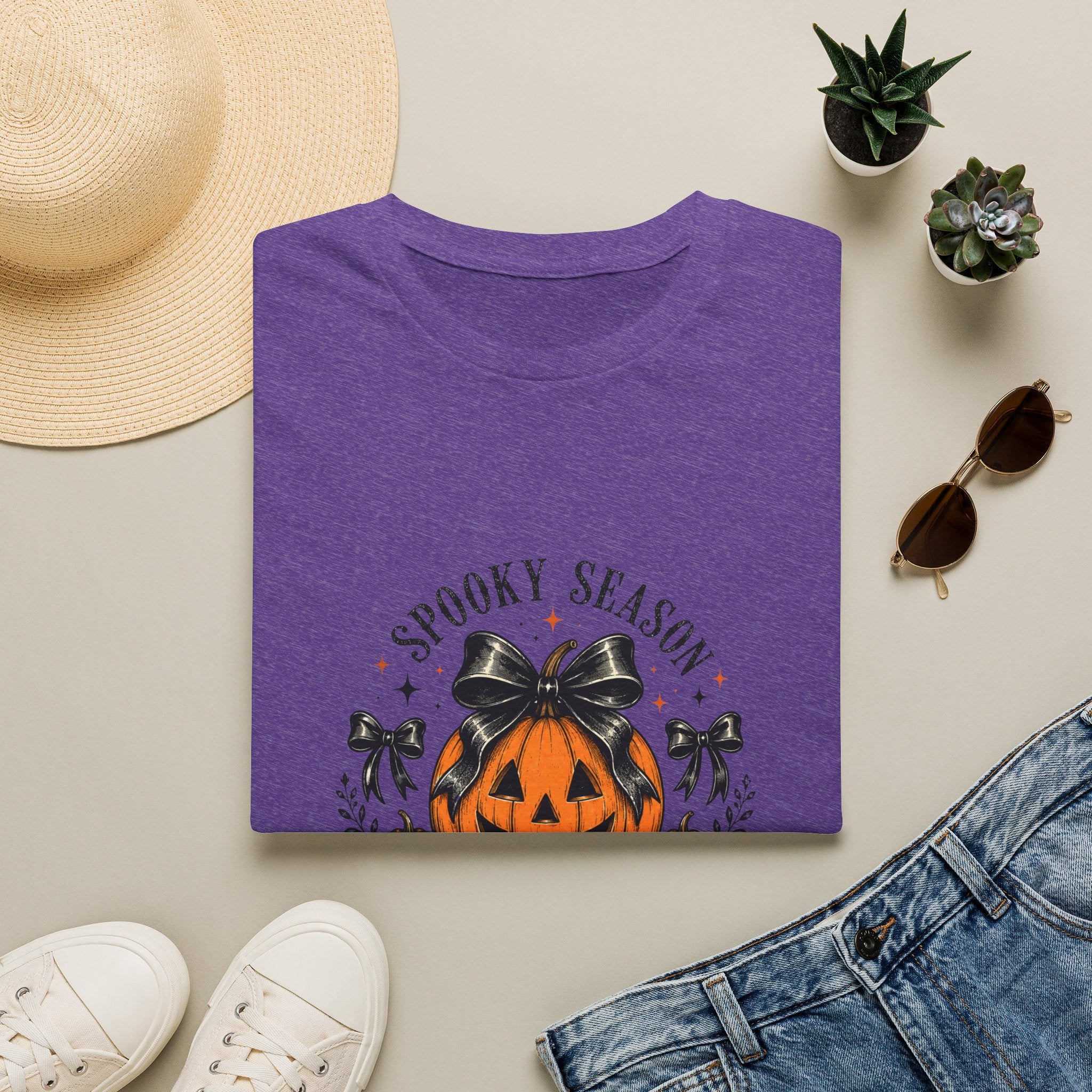 Spooky Season Jack-O'-Lantern Bow T-Shirt — Cute Halloween Gift for Women Graphic Tee
