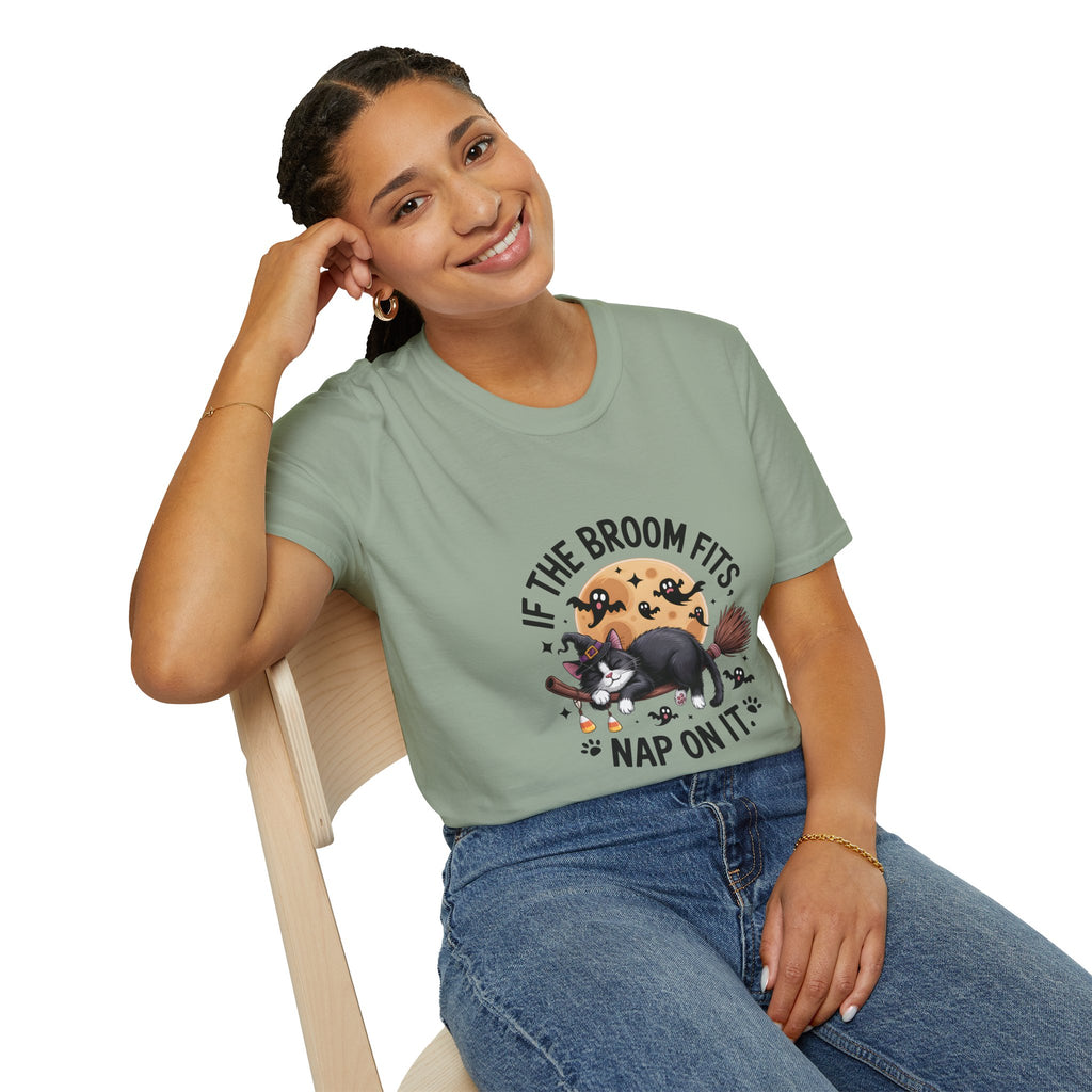 If the Broom Fits Nap on It Cat T-Shirt — Funny Halloween Gift for Women Witchy Tee