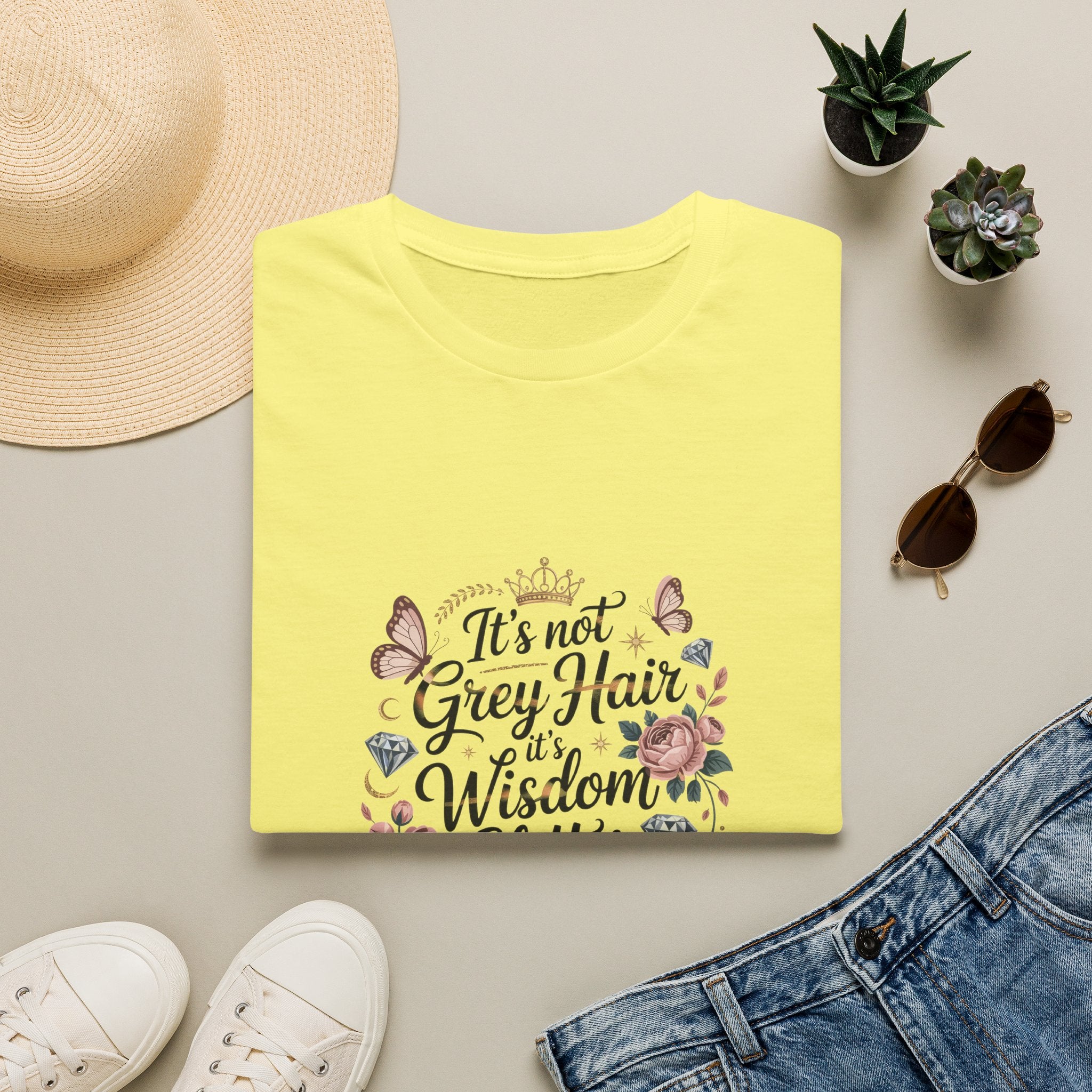 It's Not Grey Hair It's Wisdom & Glitter T-Shirt — Funny Gift for Women Floral Tee