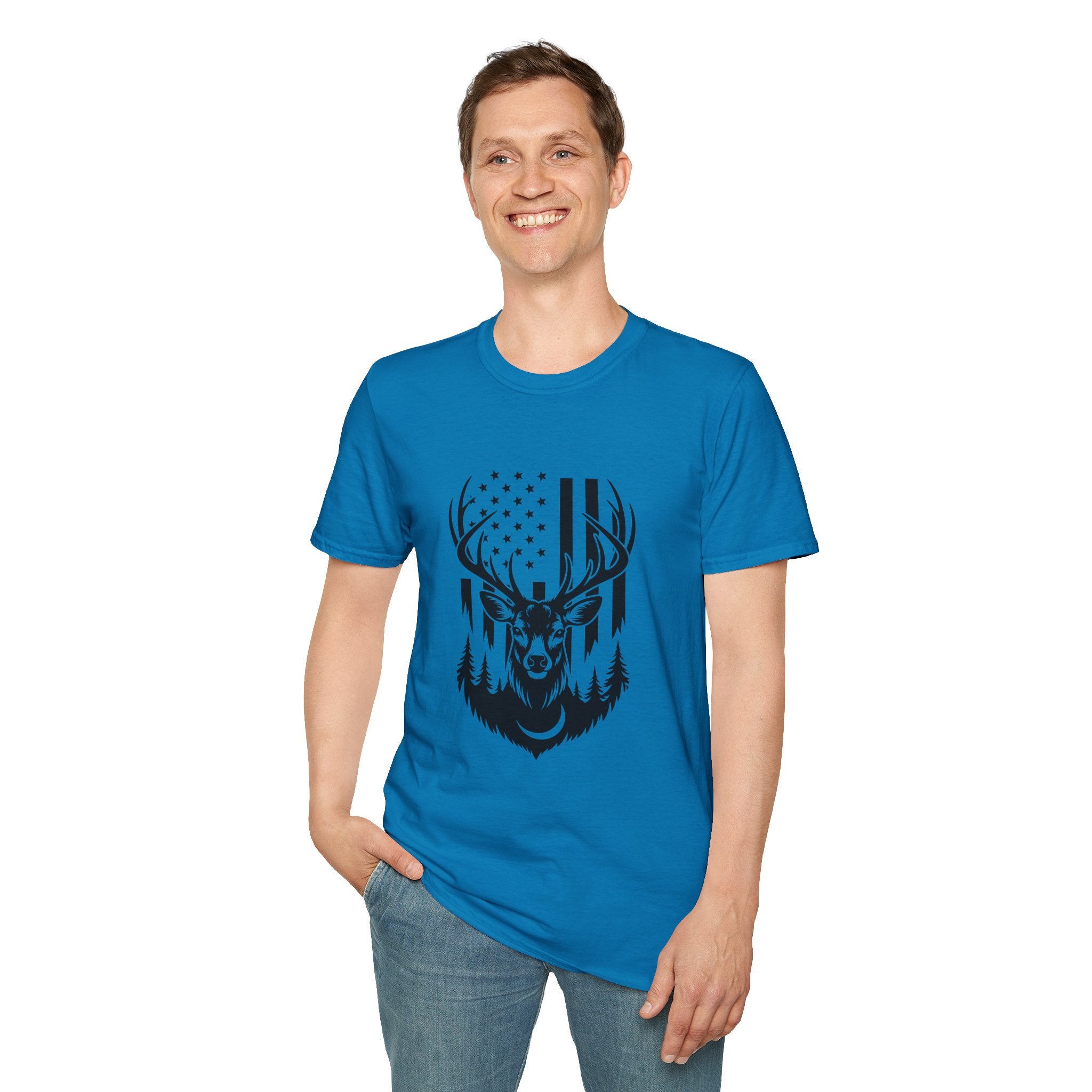 Rustic American Flag Buck T-Shirt — Patriotic Hunting Gift for Men Wildlife Tee