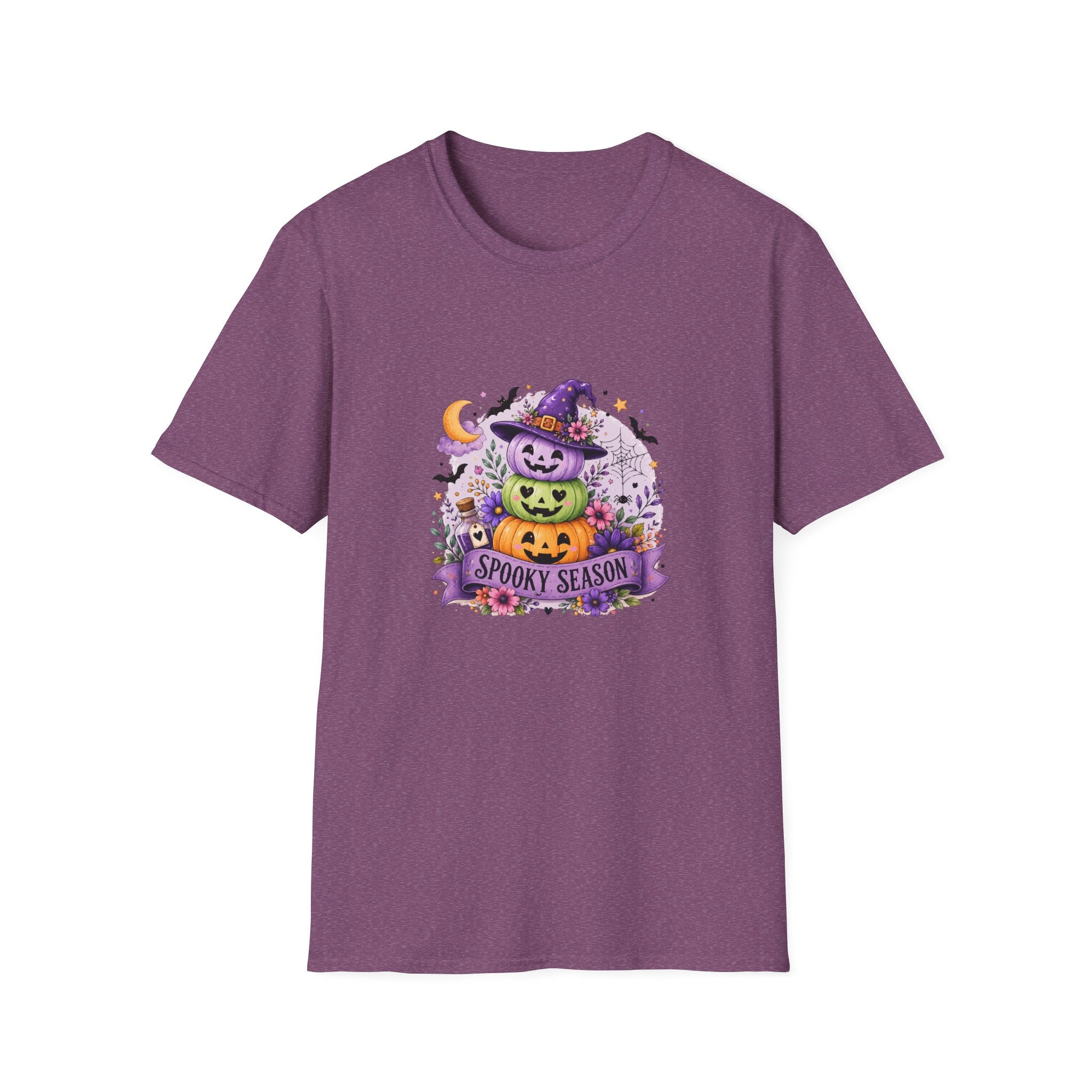 Spooky Season Pumpkin Stack T-Shirt — Cute Halloween Gift for Women Witch Hat Tee