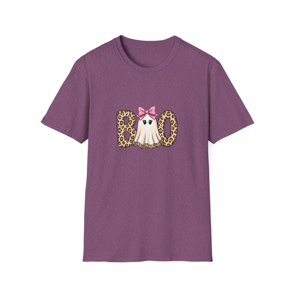 Boo Leopard Ghost T-Shirt — Cute Pink Bow Halloween Gift for Women Graphic Tee