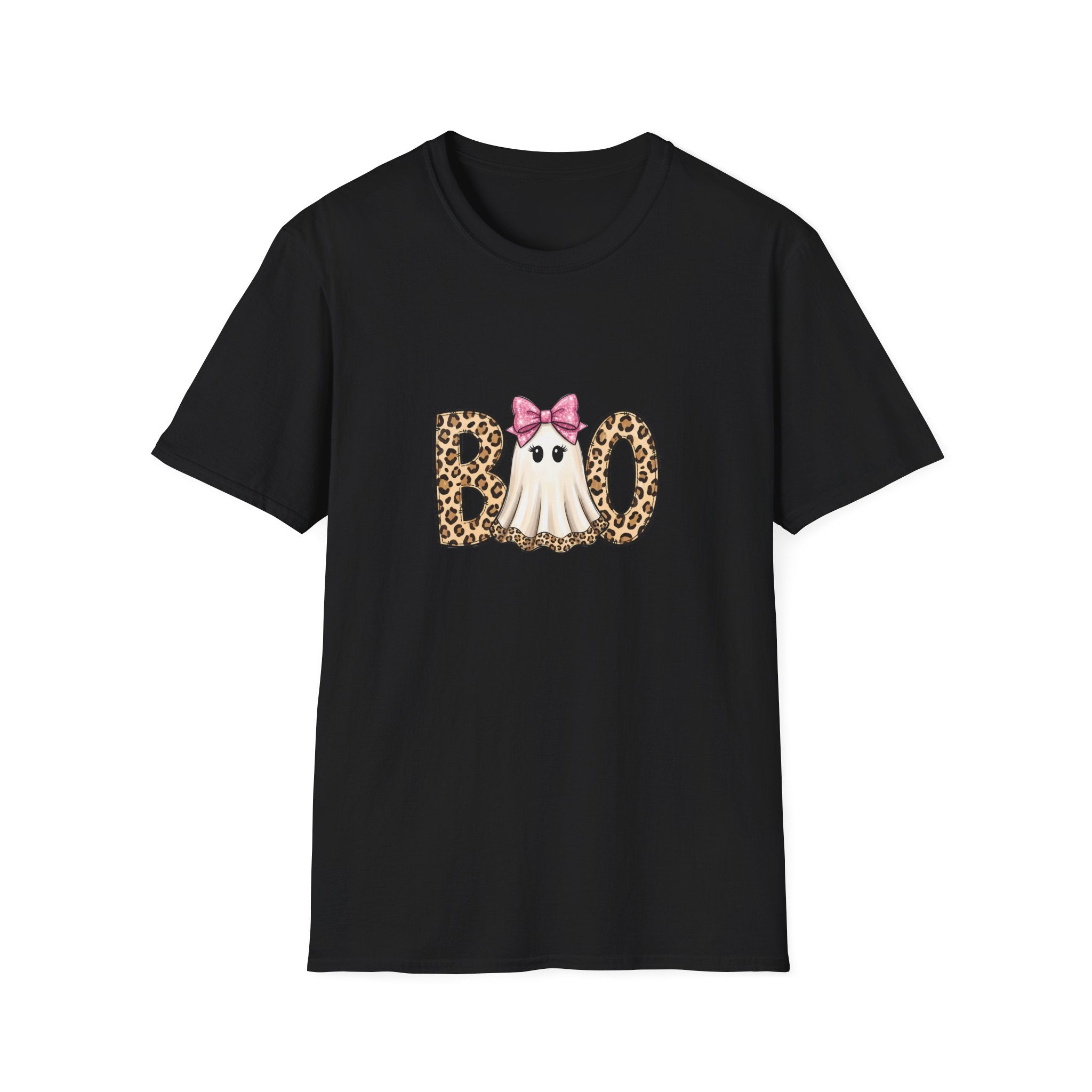 Boo Leopard Ghost T-Shirt — Cute Pink Bow Halloween Gift for Women Graphic Tee