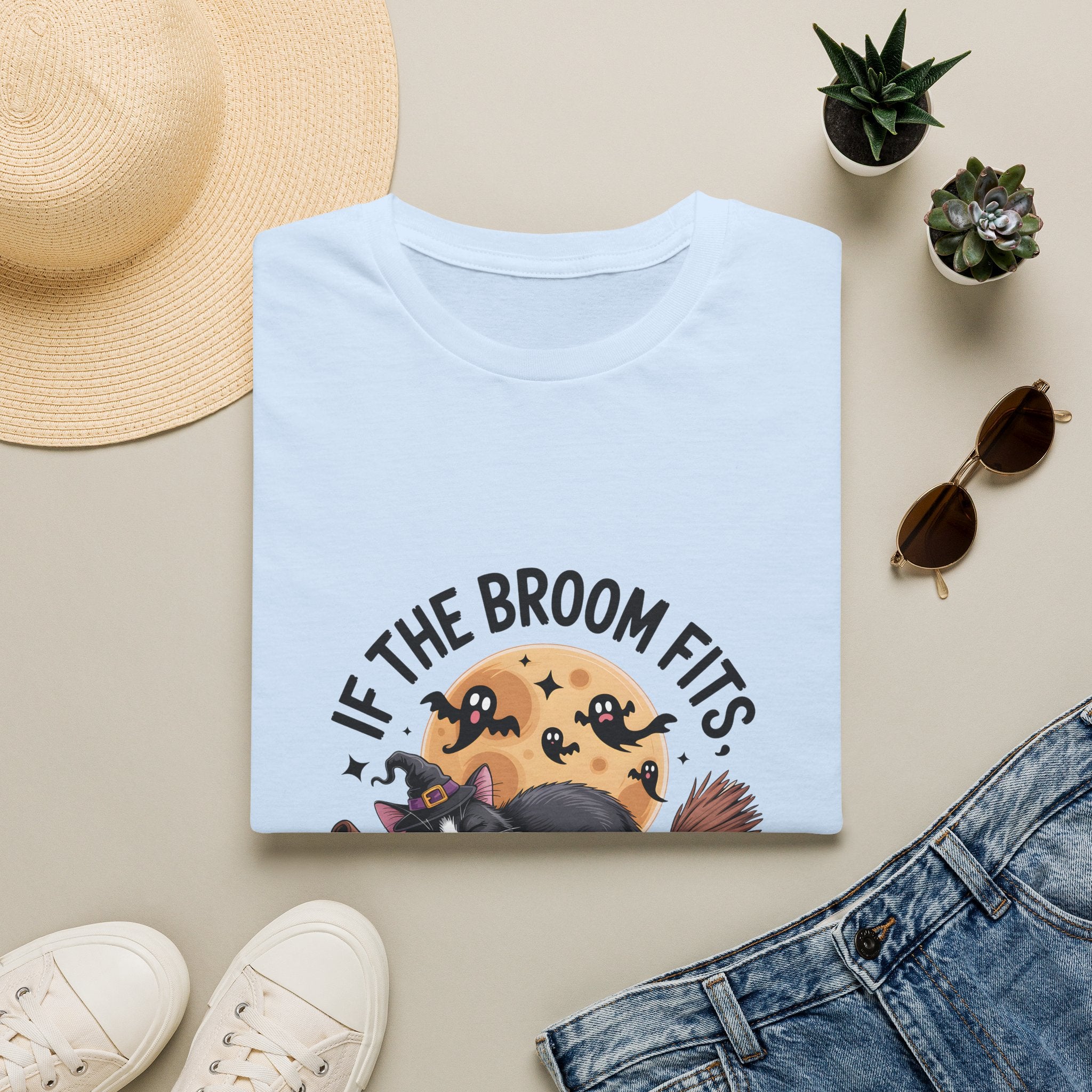If the Broom Fits Nap on It Cat T-Shirt — Funny Halloween Gift for Women Witchy Tee