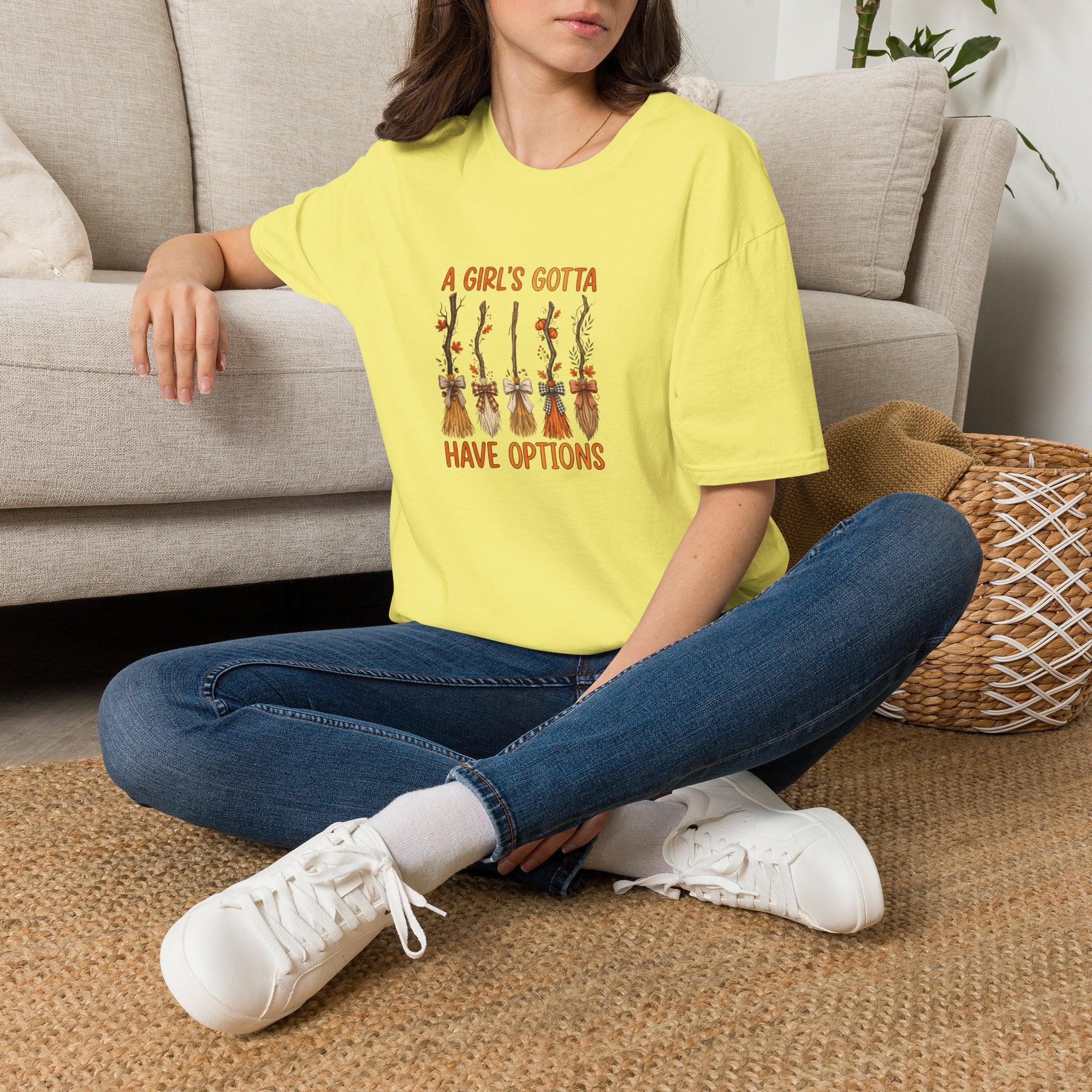 A Girl's Gotta Have Options Witch Brooms T-Shirt — Funny Halloween Gift for Women