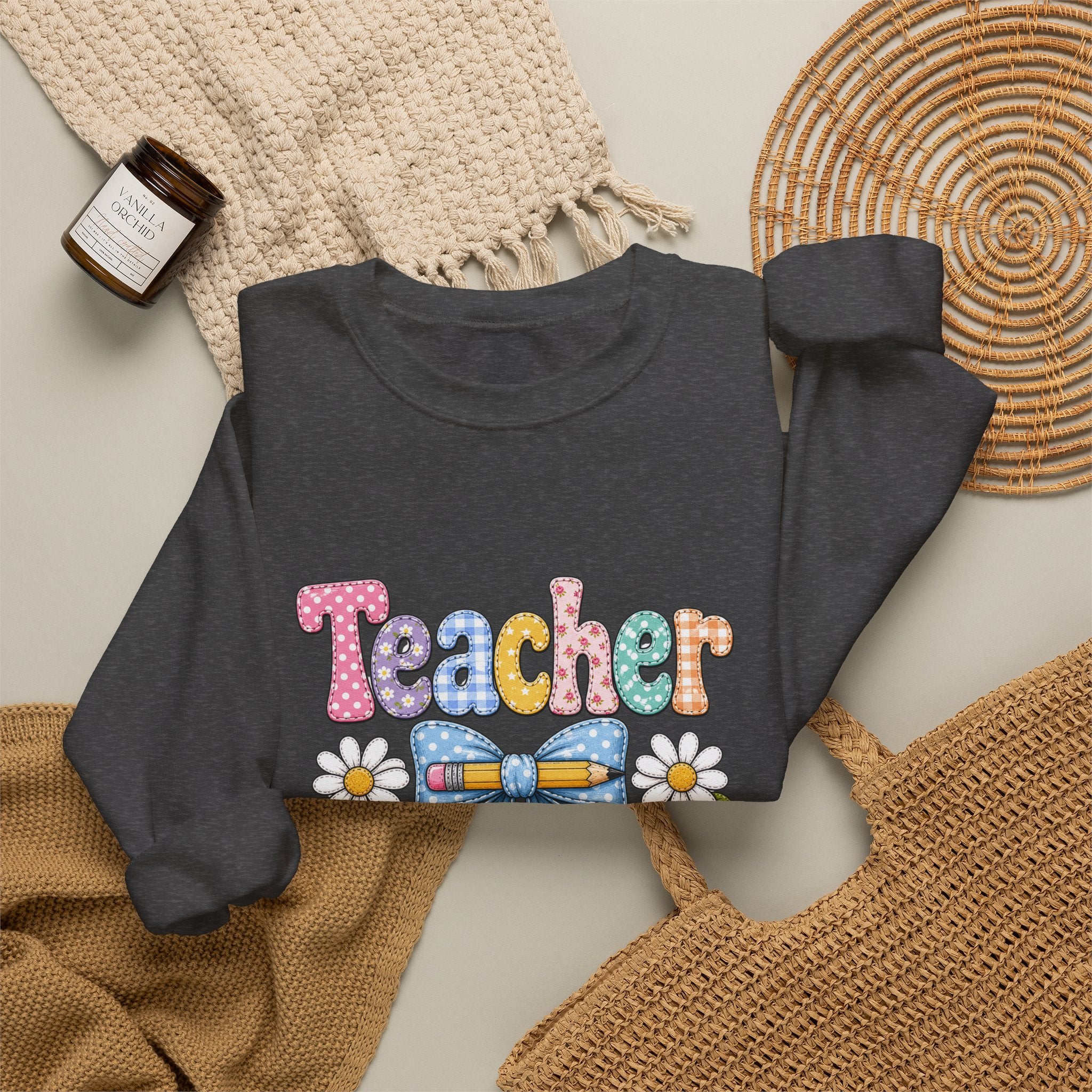 Teacher Floral Bow Sweatshirt — Cute Pastel Gift for Teachers Appreciation Crewneck