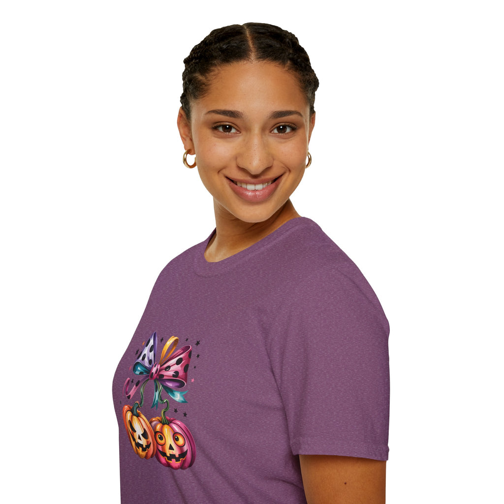 Halloween Pumpkin Bow T-Shirt — Cute Colorful Gift for Women Jack-O'-Lantern Tee