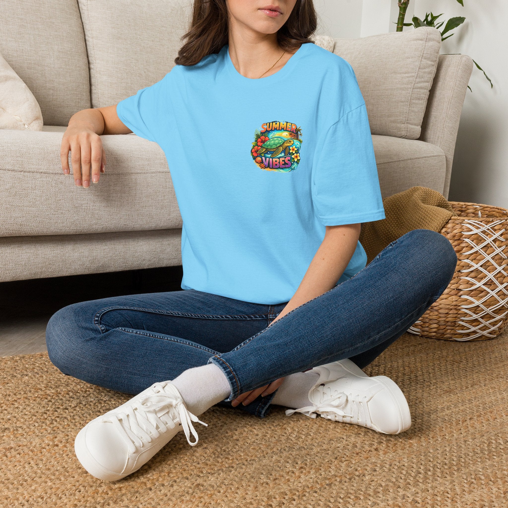 Summer Vibes Sea Turtle T-Shirt — Cute Beach Gift for Women Surf Floral Graphic Tee