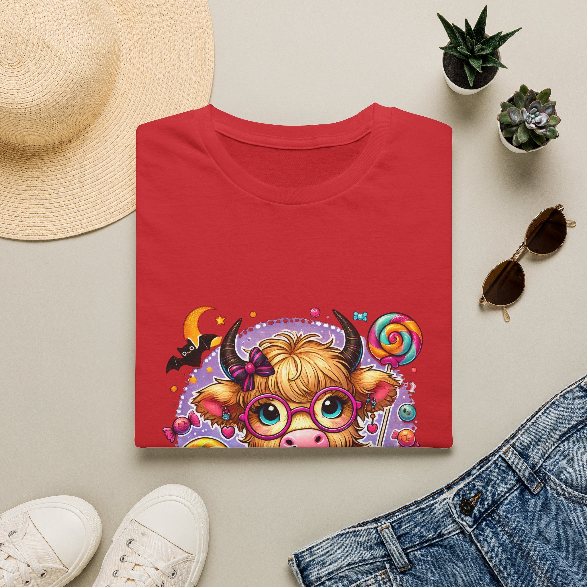 Cute Halloween Cow T-Shirt — Funny Gift for Her Candy Pumpkins & Kitty Costume Tee