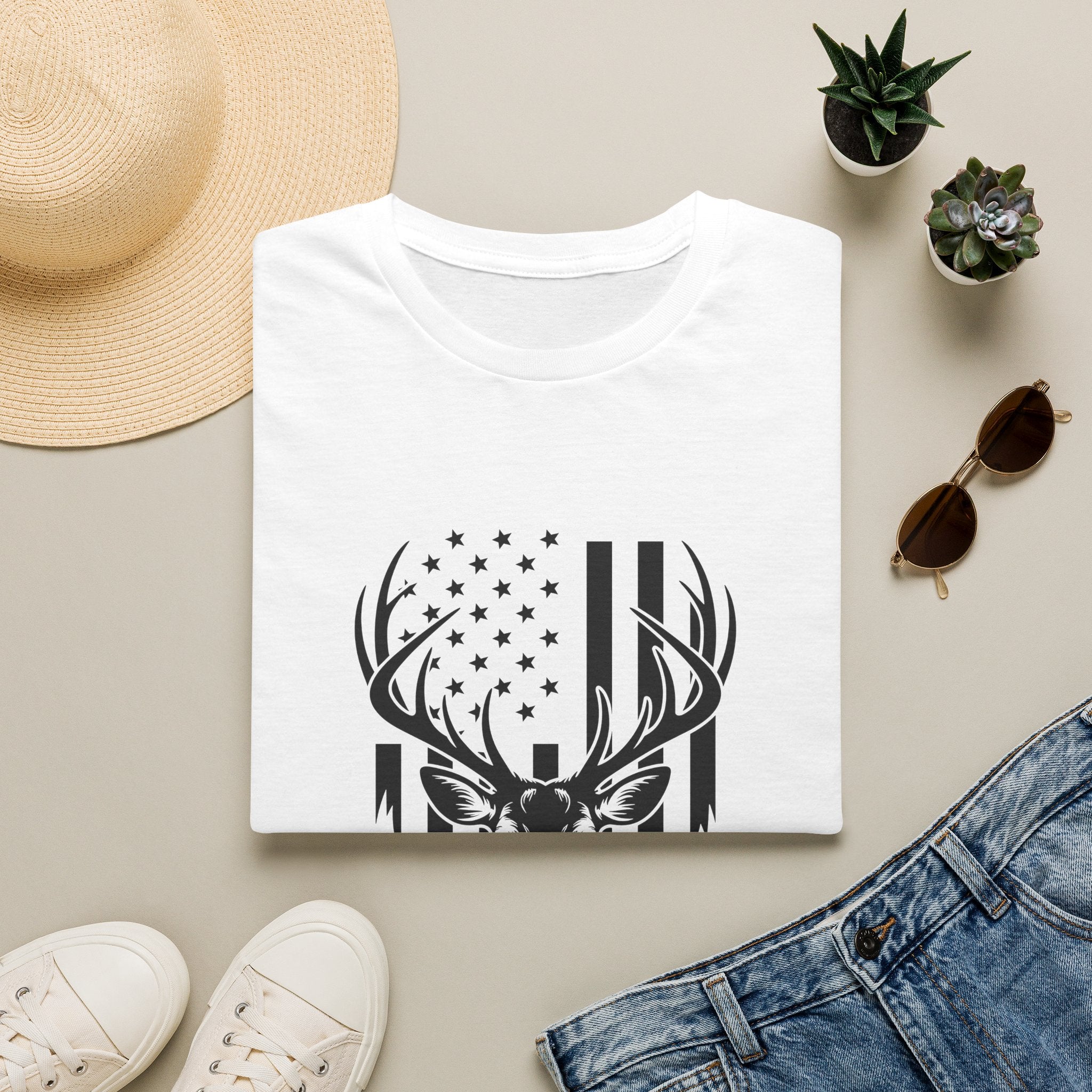 Rustic American Flag Buck T-Shirt — Patriotic Hunting Gift for Men Wildlife Tee