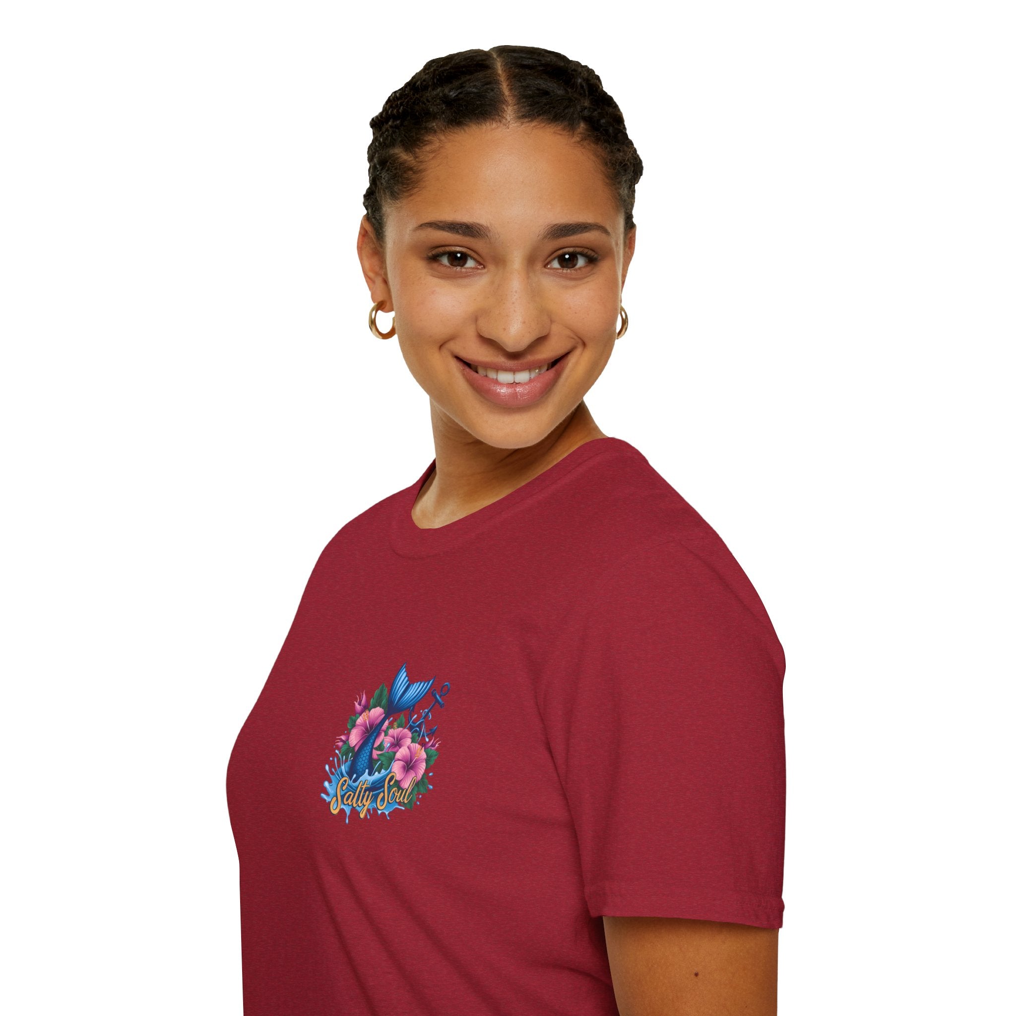 Salty Soul Mermaid Anchor Floral T-Shirt — Cute Beach Gift for Women Nautical Tee