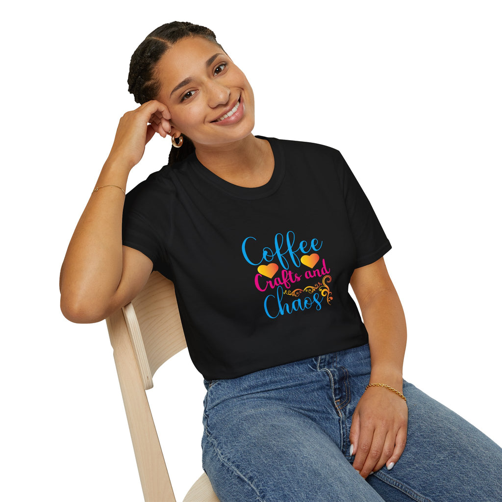 Coffee Crafts and Chaos T-Shirt — Funny Gift for Crafty Women Sarcastic Graphic Tee