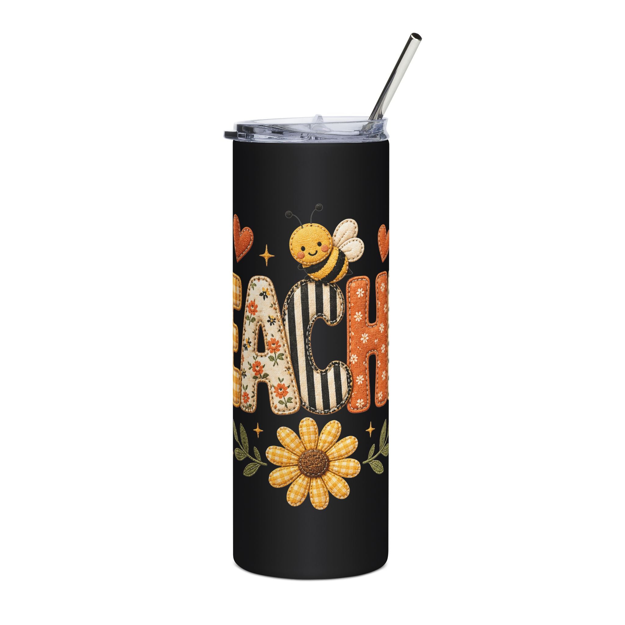 Cute Bee & Sunflower Teacher Tumbler — Cute Gift for Teachers 20oz Stainless Steel Cup