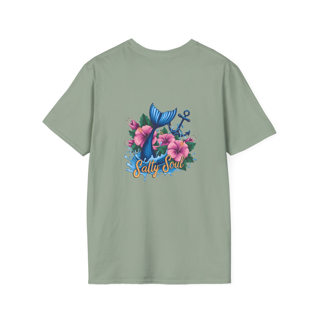 Salty Soul Mermaid Anchor Floral T-Shirt — Cute Beach Gift for Women Nautical Tee