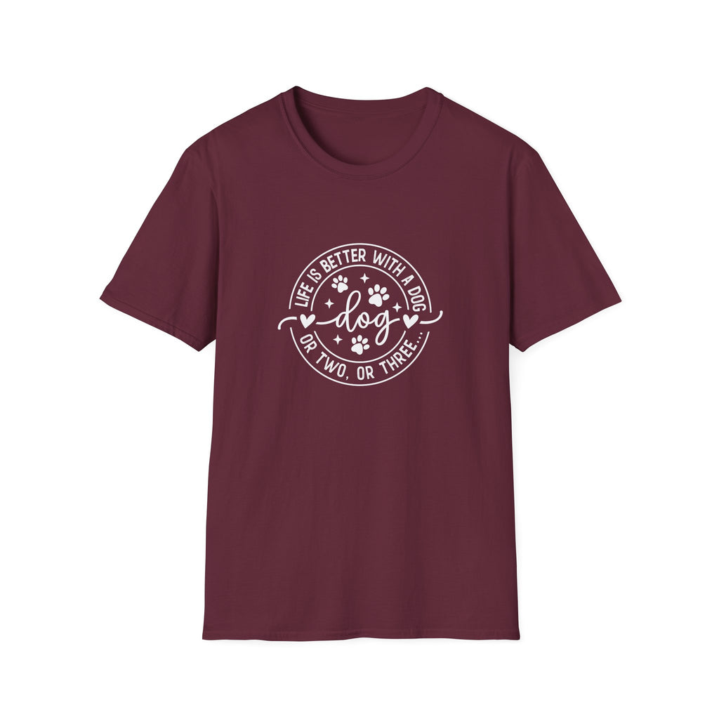 Life Is Better With a Dog T-Shirt — Funny Dog Lover Gift for Women Paw Print Tee
