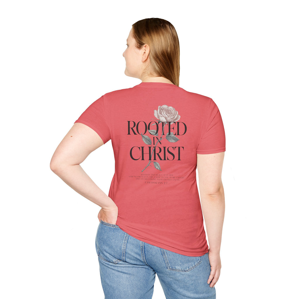 Rooted in Christ Floral T-Shirt — Christian Gift for Women Faith Graphic Tee
