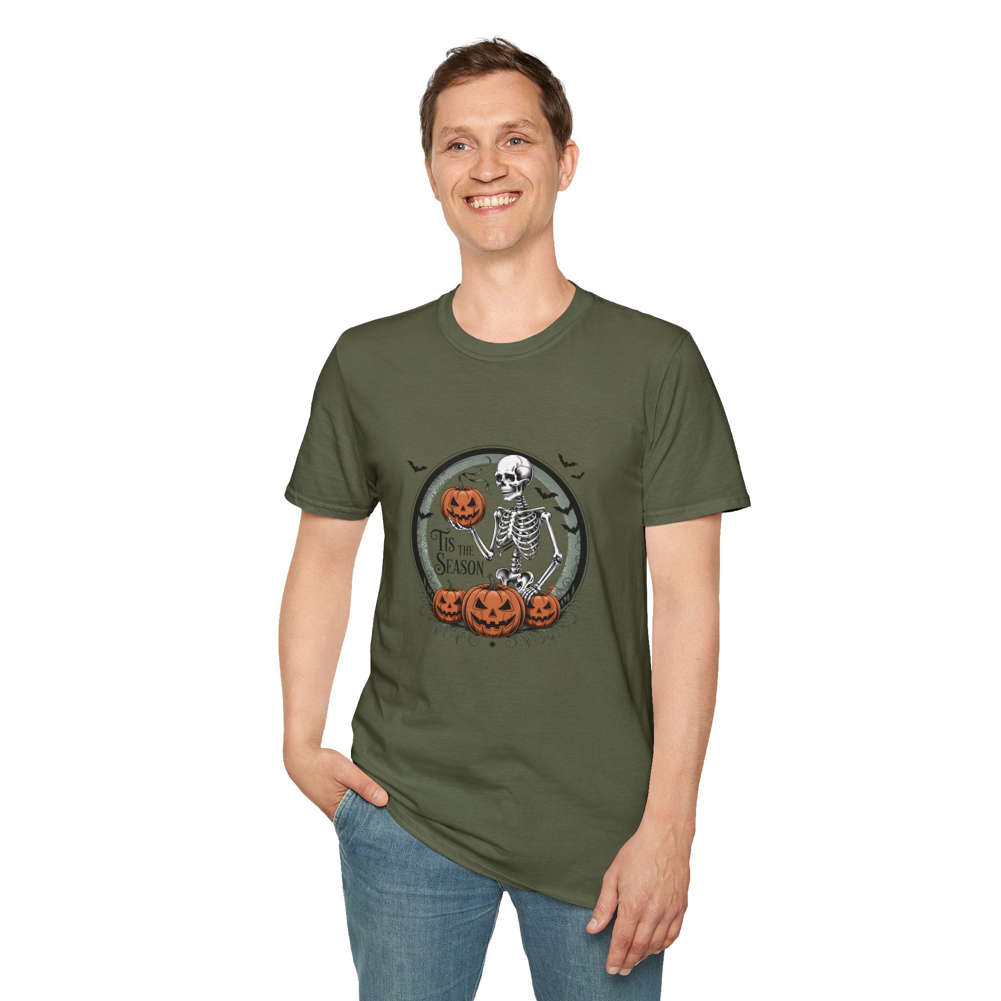 Tis the Season Skeleton Pumpkin T-Shirt — Funny Halloween Gift for Women Graphic Tee