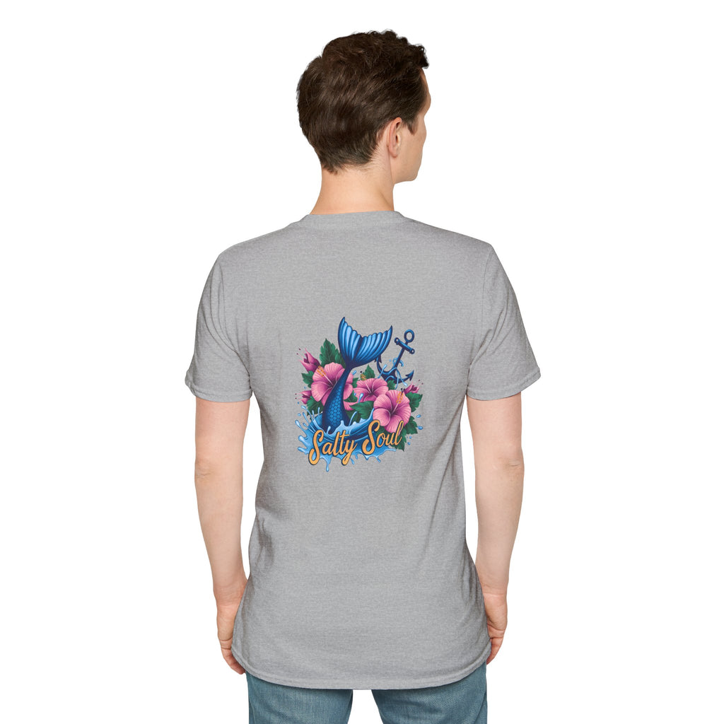 Salty Soul Mermaid Anchor Floral T-Shirt — Cute Beach Gift for Women Nautical Tee