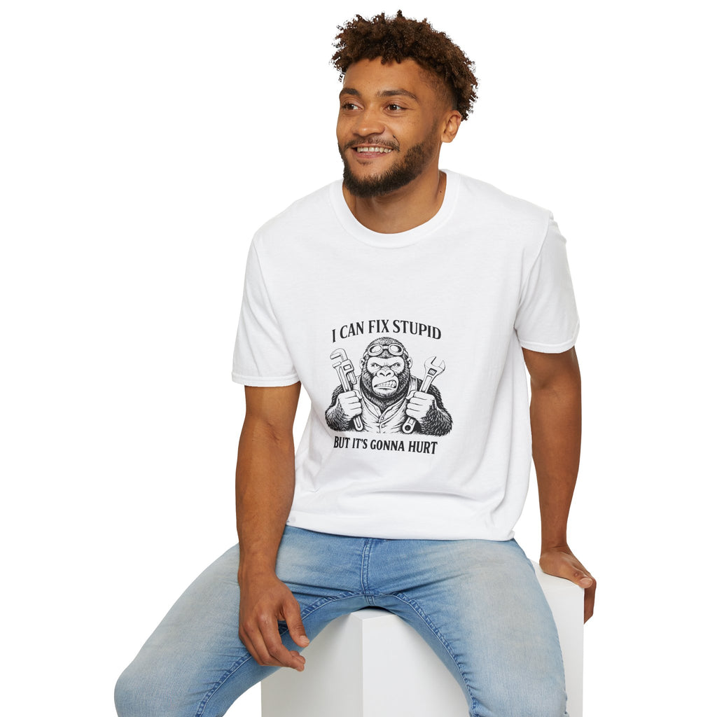 I Can Fix Stupid T-Shirt — Funny Mechanic Gift for Him Monkey Graphic Tee