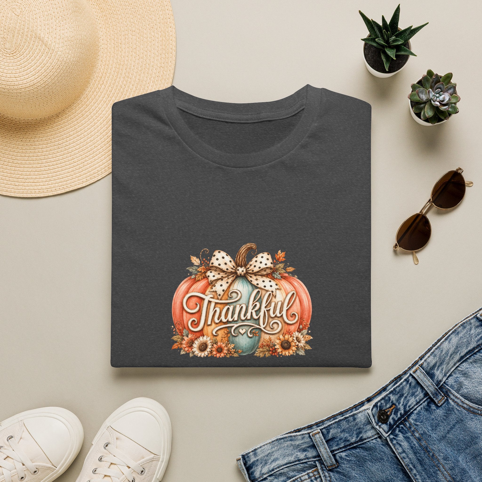 Thankful Pumpkin T-Shirt — Cute Fall Thanksgiving Gift for Women Graphic Tee