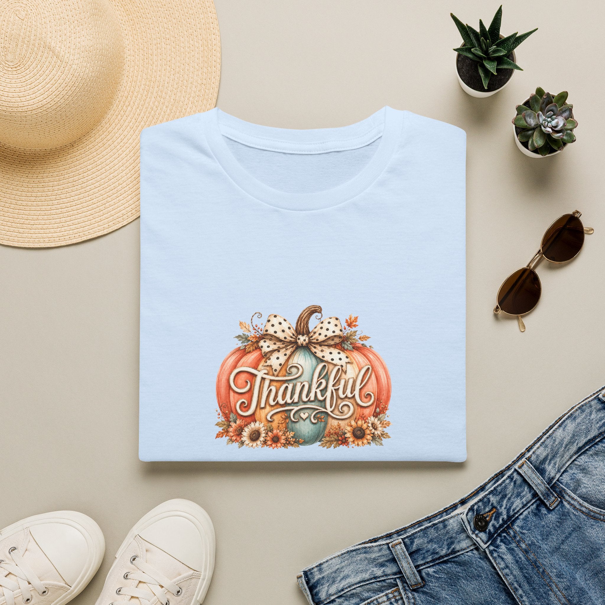 Thankful Pumpkin T-Shirt — Cute Fall Thanksgiving Gift for Women Graphic Tee