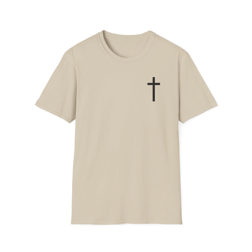 Man of Faith Rooted in Christ T-Shirt — Christian Gift for Him Flag & Cross Back Print Graphic Tee