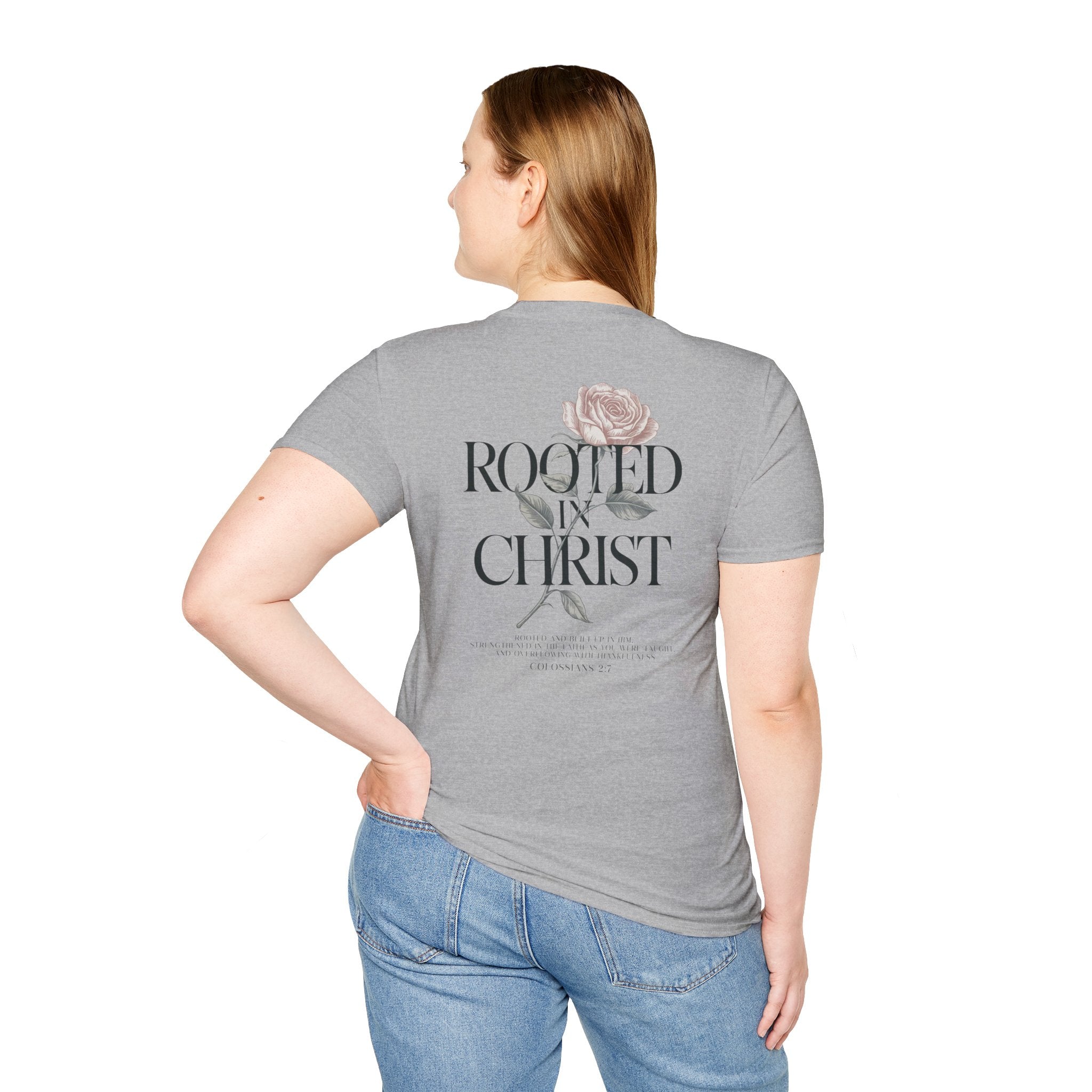 Rooted in Christ Floral T-Shirt — Christian Gift for Women Faith Graphic Tee