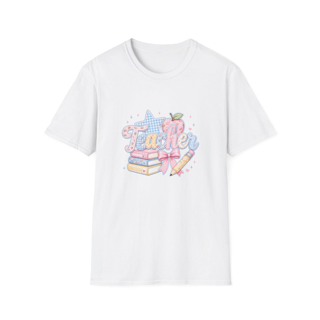 Cute Pastel Apple & Books Teacher T-Shirt — Funny Back-to-School Gift Graphic Tee