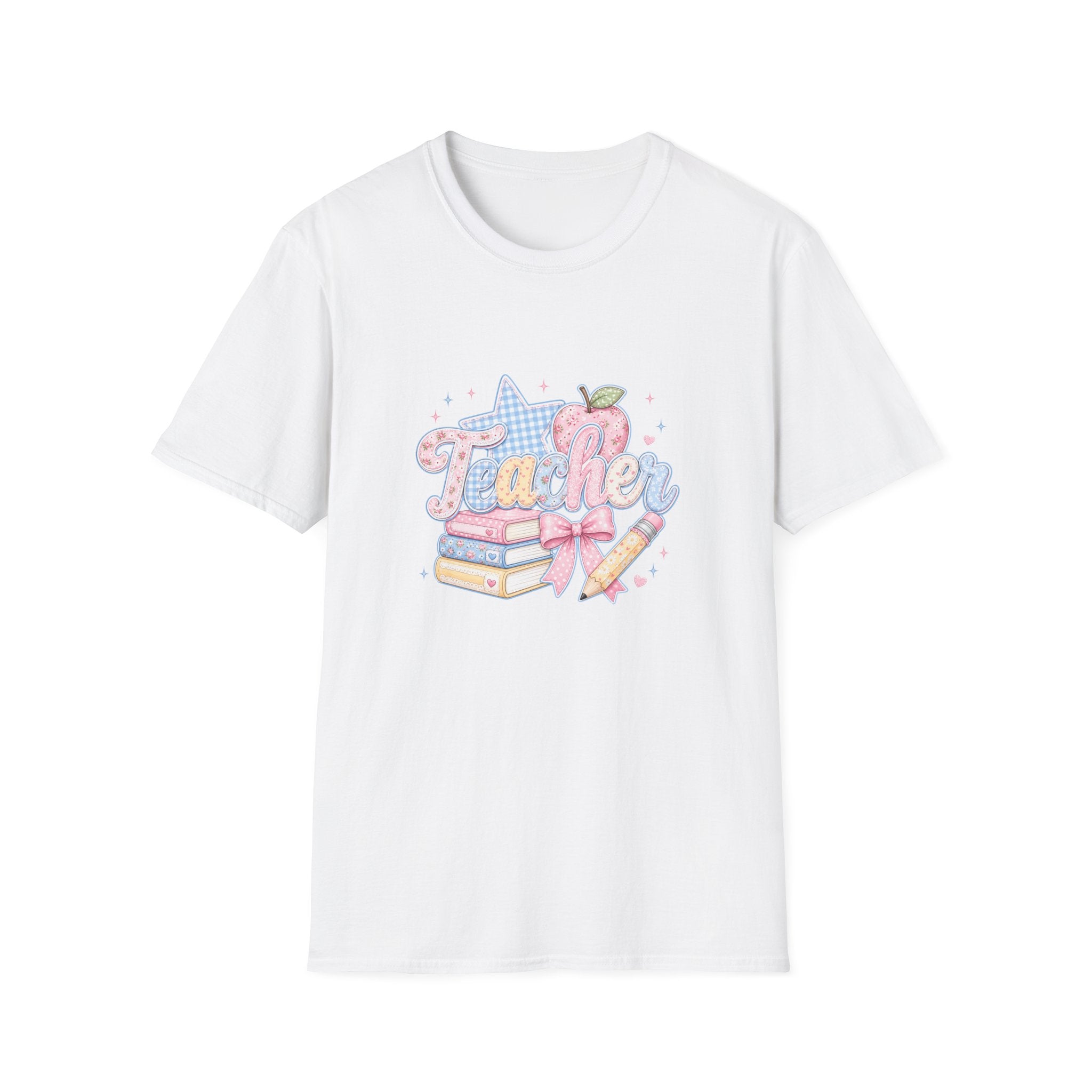 Cute Pastel Apple & Books Teacher T-Shirt — Funny Back-to-School Gift Graphic Tee